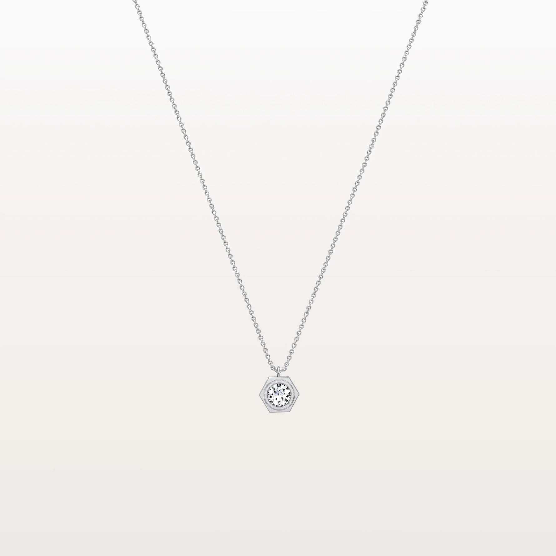 Hexagon Bezel Lab Grown Diamond Necklace in 14K Solid Gold/Platinum - Necklaces