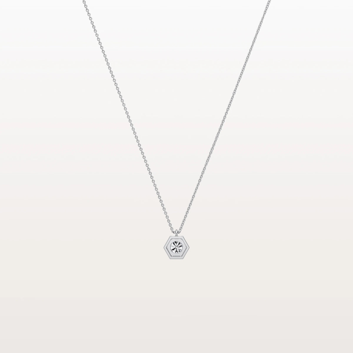 Hexagon Bezel Lab Grown Diamond Necklace in 14K Solid Gold/Platinum - Necklaces