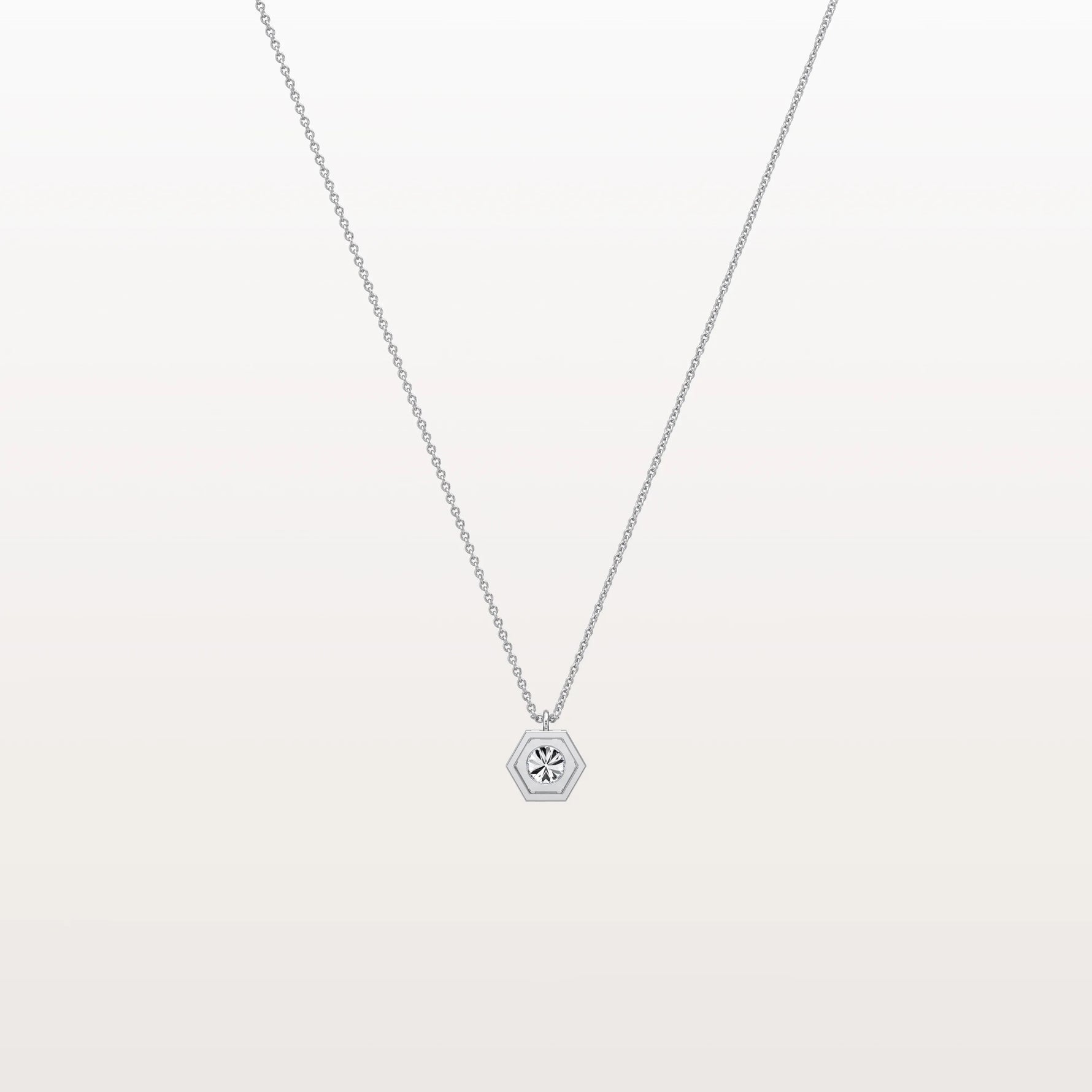 Hexagon Bezel Lab Grown Diamond Necklace in 14K Solid Gold/Platinum - Necklaces