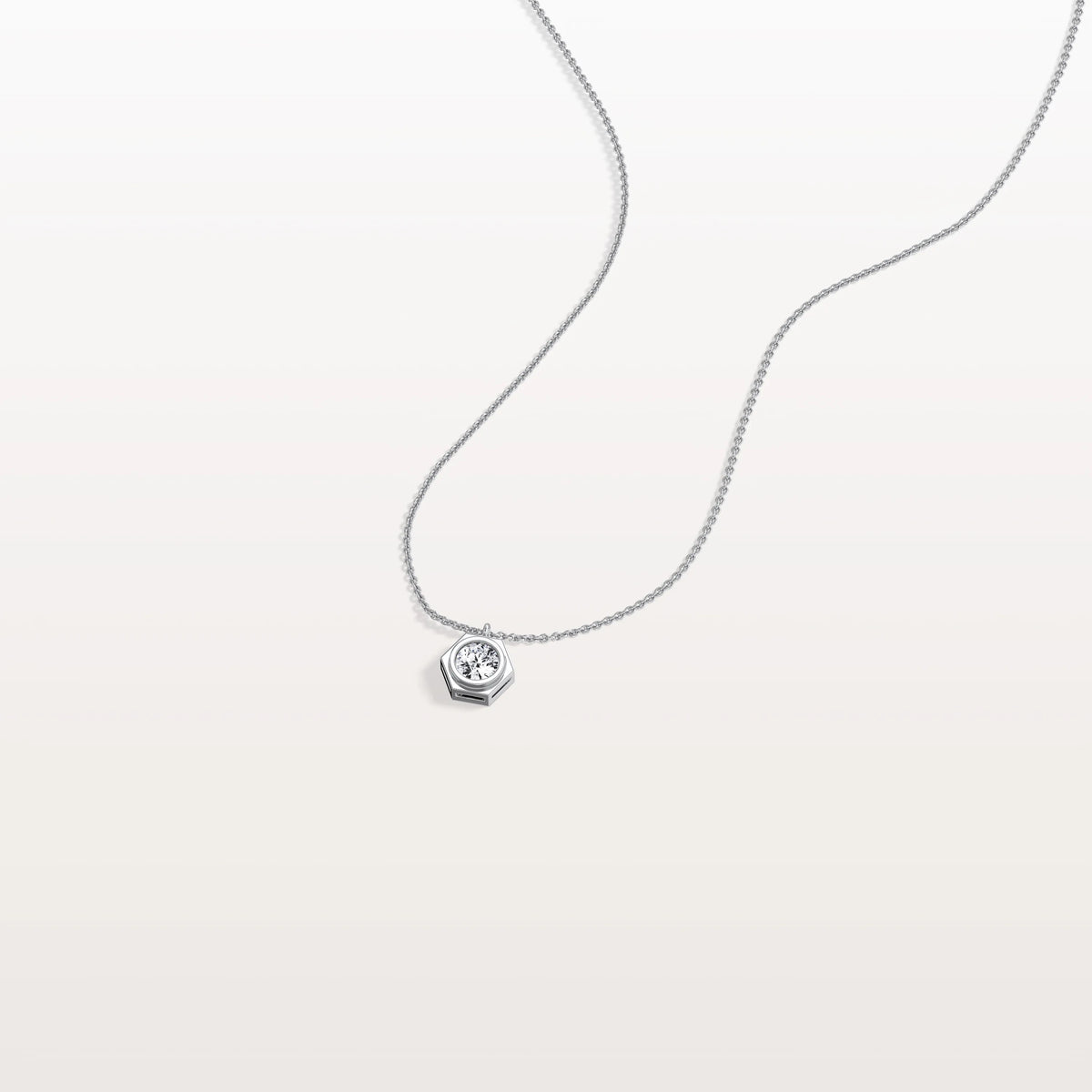 Hexagon Bezel Lab Grown Diamond Necklace in 14K Solid Gold/Platinum - Necklaces