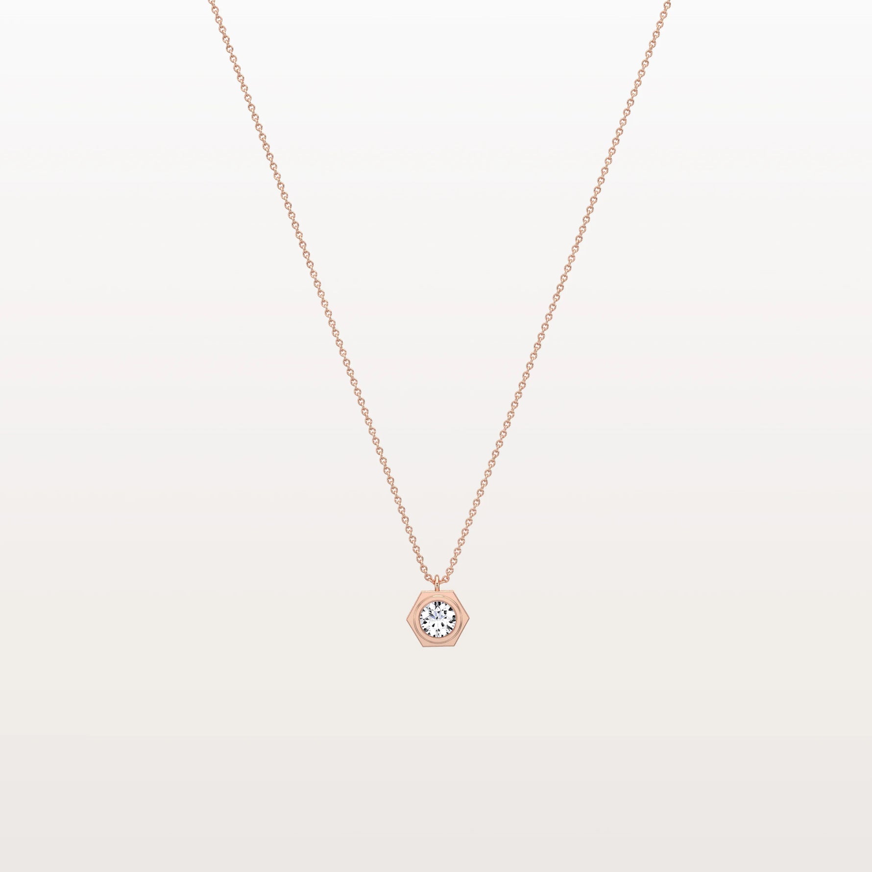 Hexagon Bezel Lab Grown Diamond Necklace in 14K Solid Gold/Platinum - Necklaces