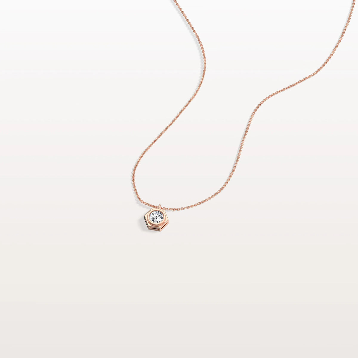 Hexagon Bezel Lab Grown Diamond Necklace in 14K Solid Gold/Platinum - Necklaces