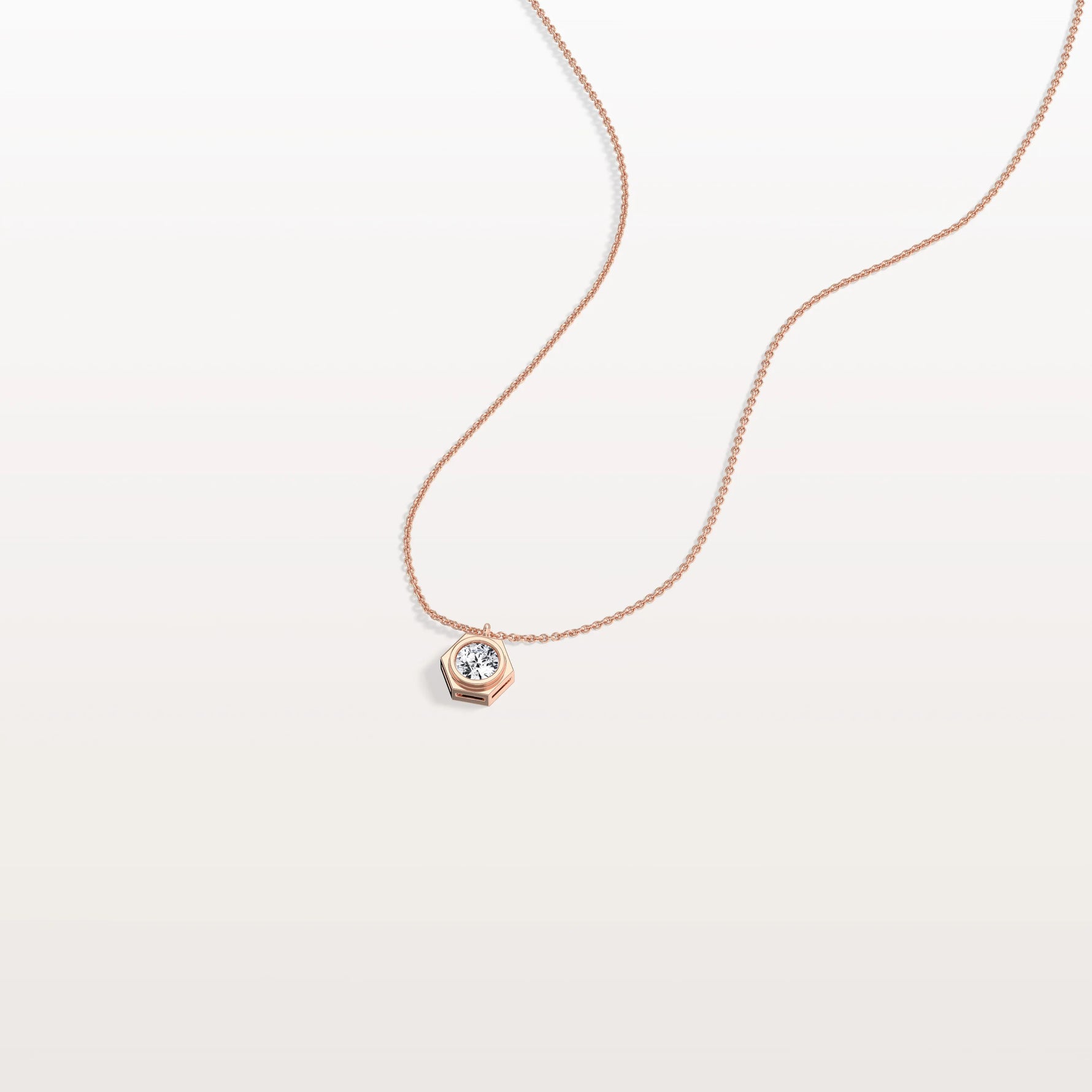 Hexagon Bezel Lab Grown Diamond Necklace in 14K Solid Gold/Platinum - Necklaces