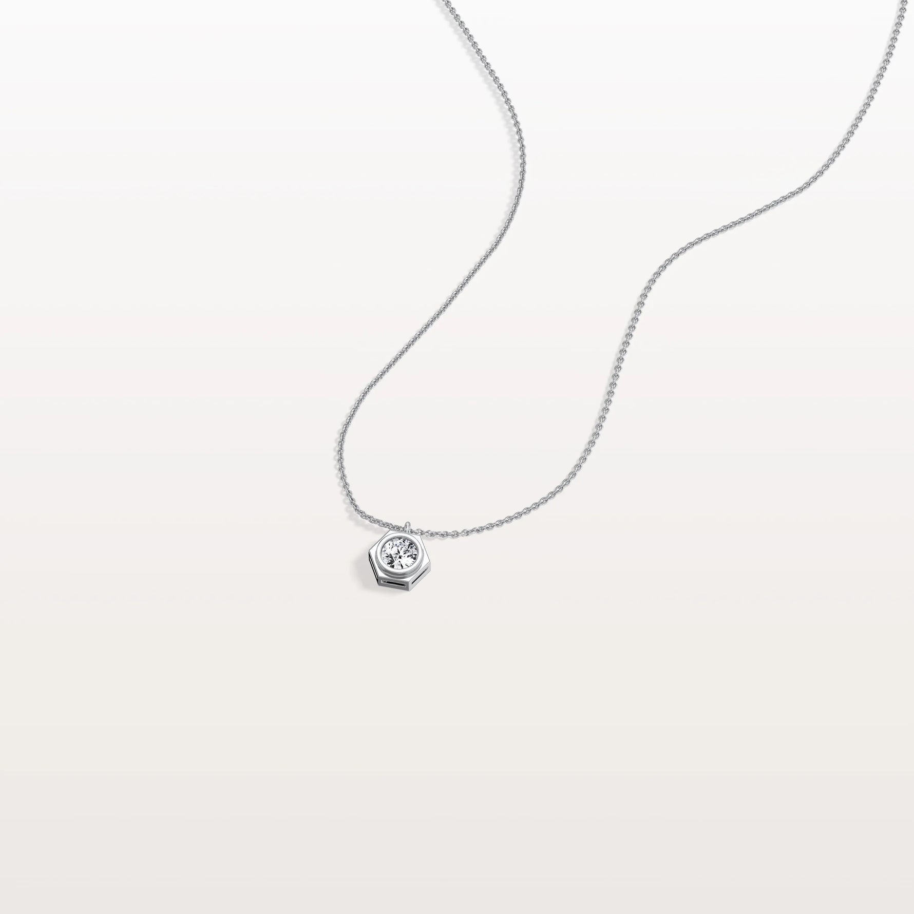 Hexagon Bezel Lab Grown Diamond Necklace in 14K Solid Gold/Platinum - Necklaces