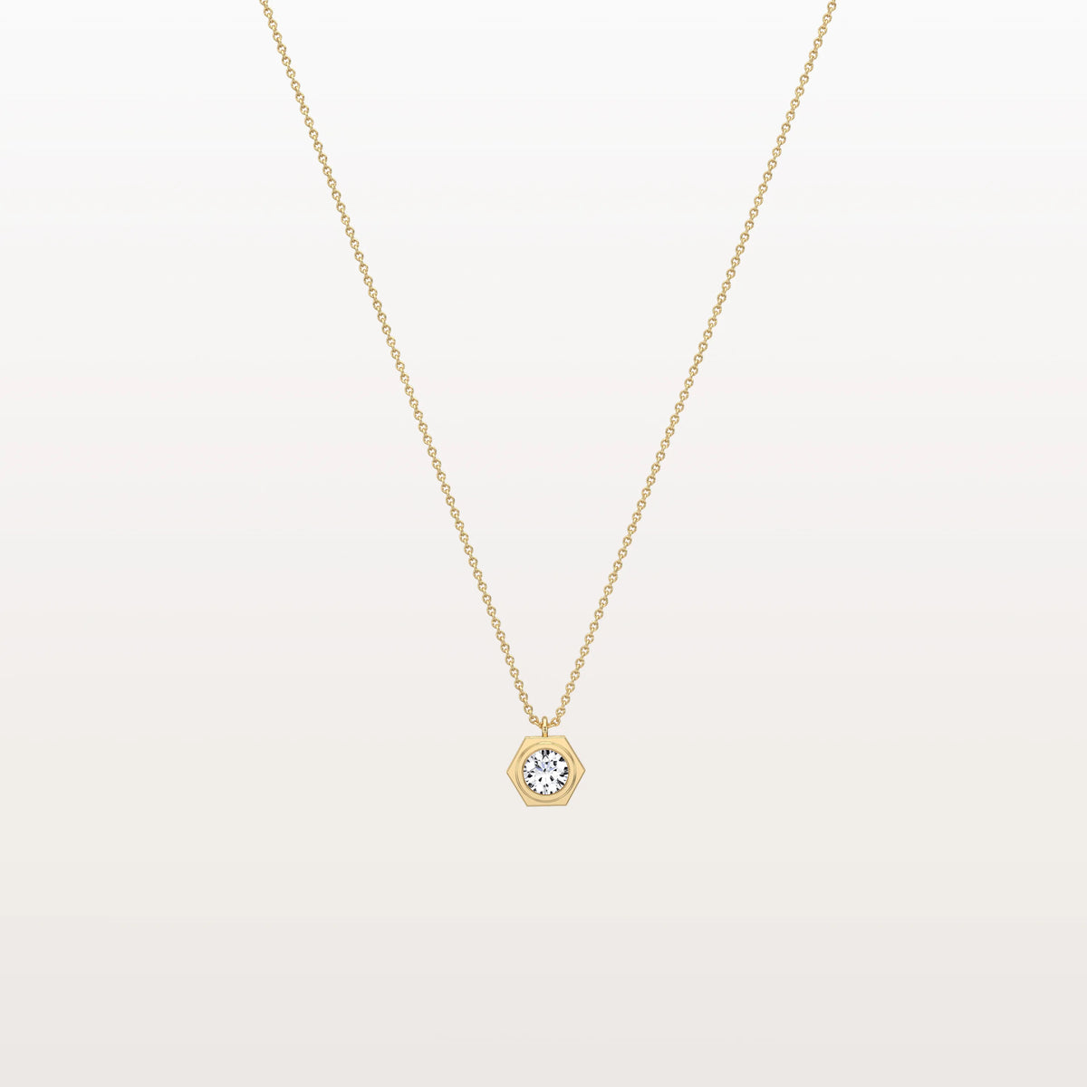 Hexagon Bezel Lab Grown Diamond Necklace in 14K Solid Gold/Platinum - Necklaces