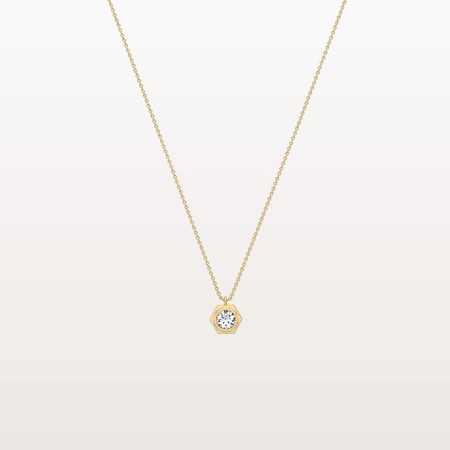Hexagon Bezel Lab Grown Diamond Necklace in 14K Solid Gold/Platinum - Necklaces