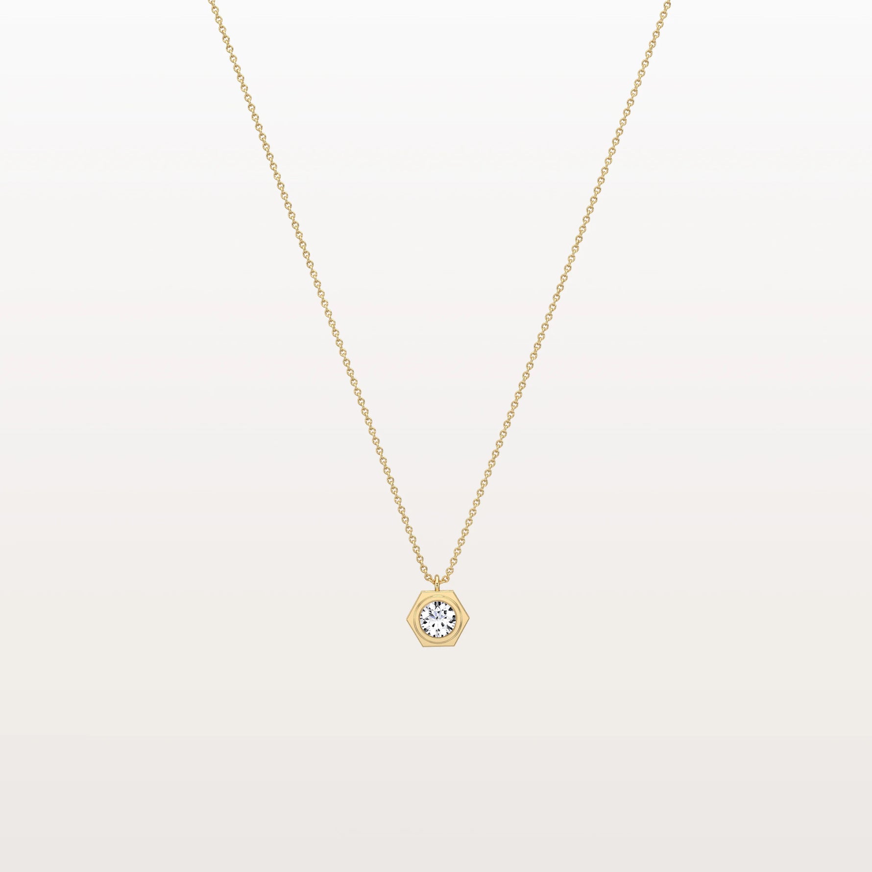 Hexagon Bezel Lab Grown Diamond Necklace in 14K Solid Gold/Platinum - Necklaces