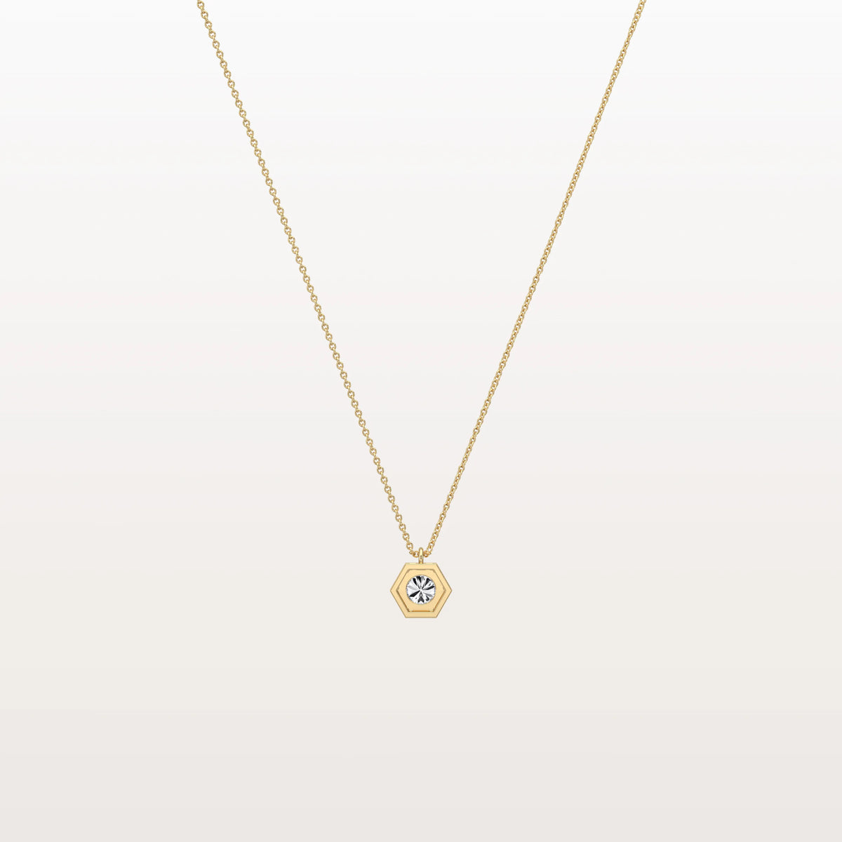Hexagon Bezel Lab Grown Diamond Necklace in 14K Solid Gold/Platinum - Necklaces