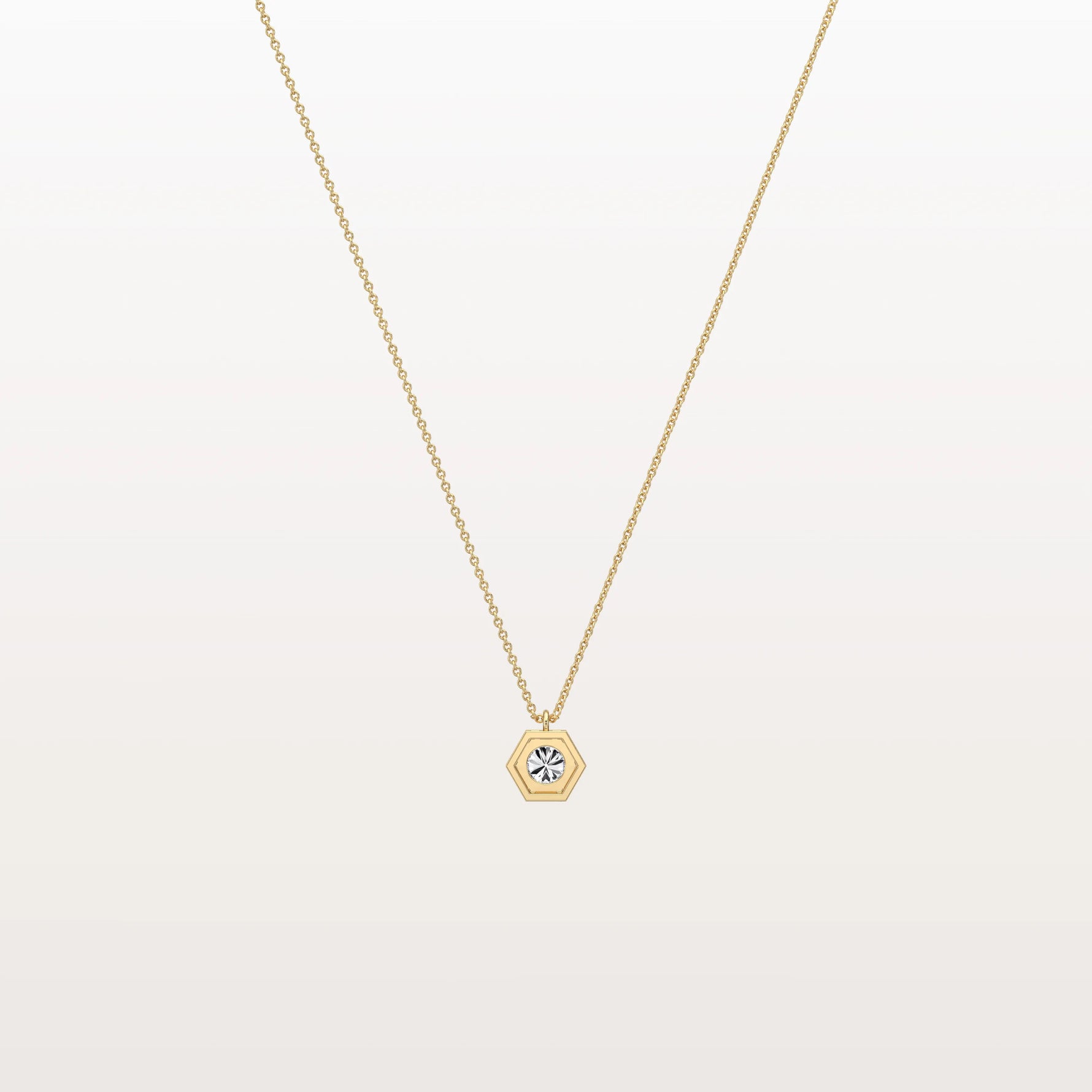 Hexagon Bezel Lab Grown Diamond Necklace in 14K Solid Gold/Platinum - Necklaces