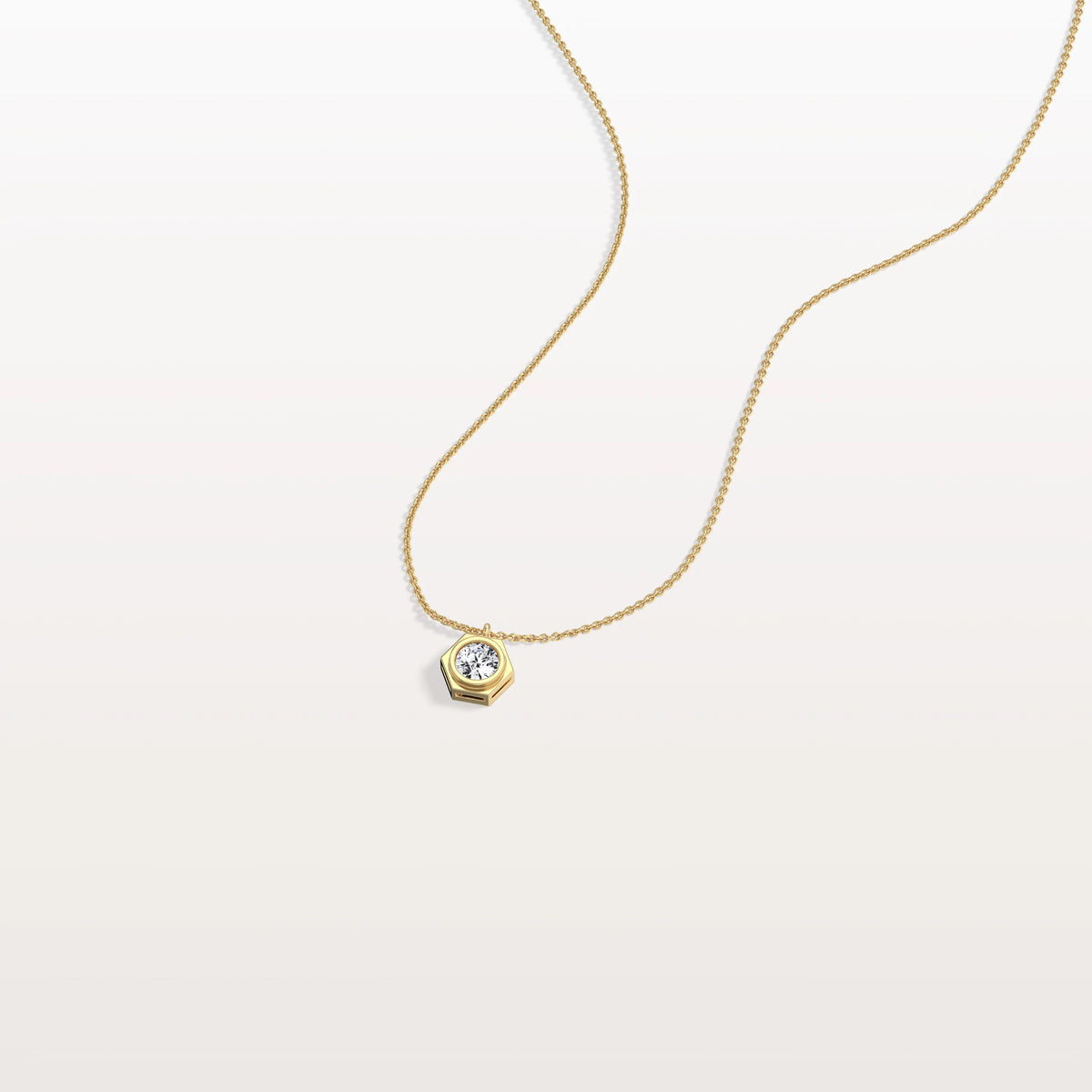 Hexagon Bezel Lab Grown Diamond Necklace in 14K Solid Gold/Platinum - Necklaces
