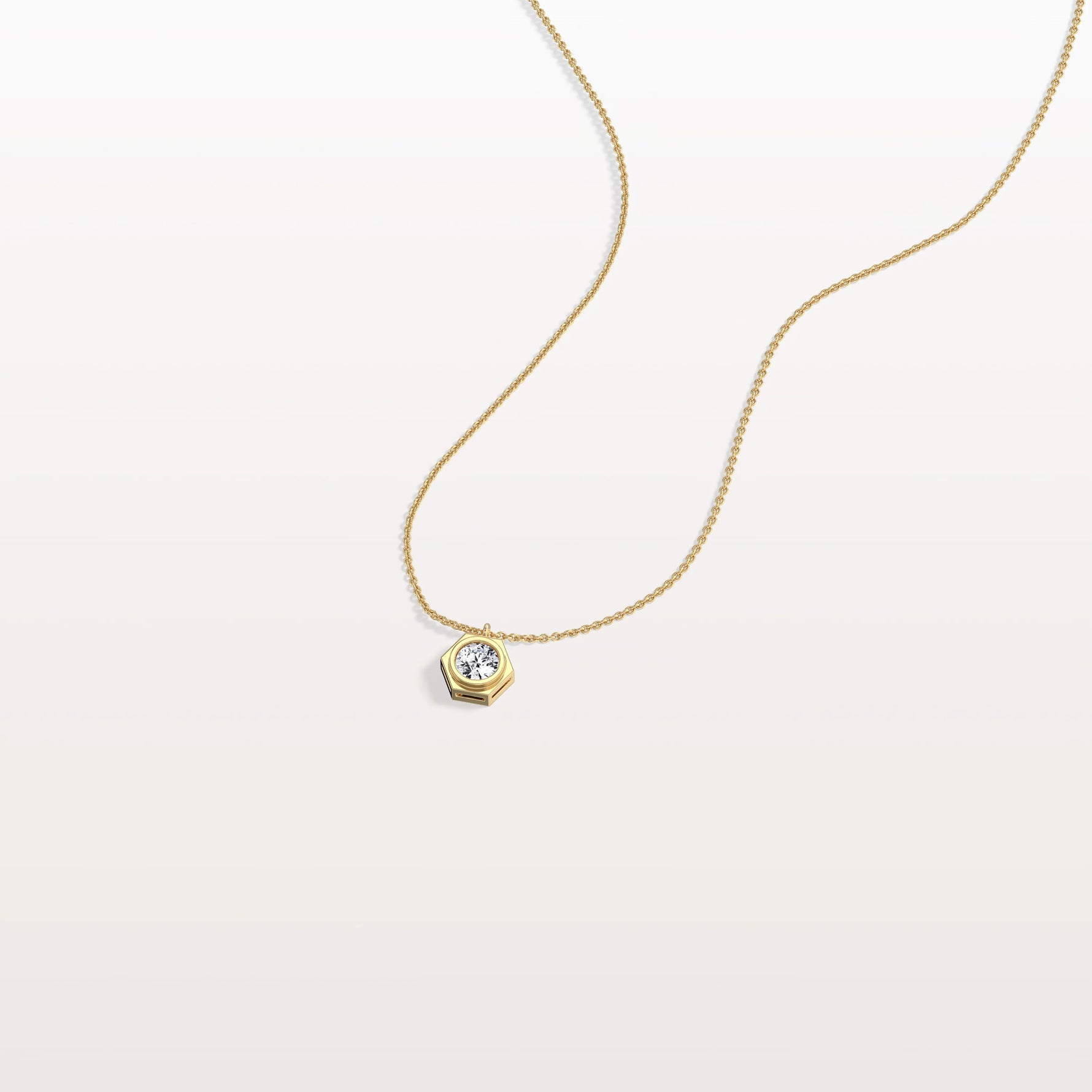 Hexagon Bezel Lab Grown Diamond Necklace in 14K Solid Gold/Platinum - Necklaces