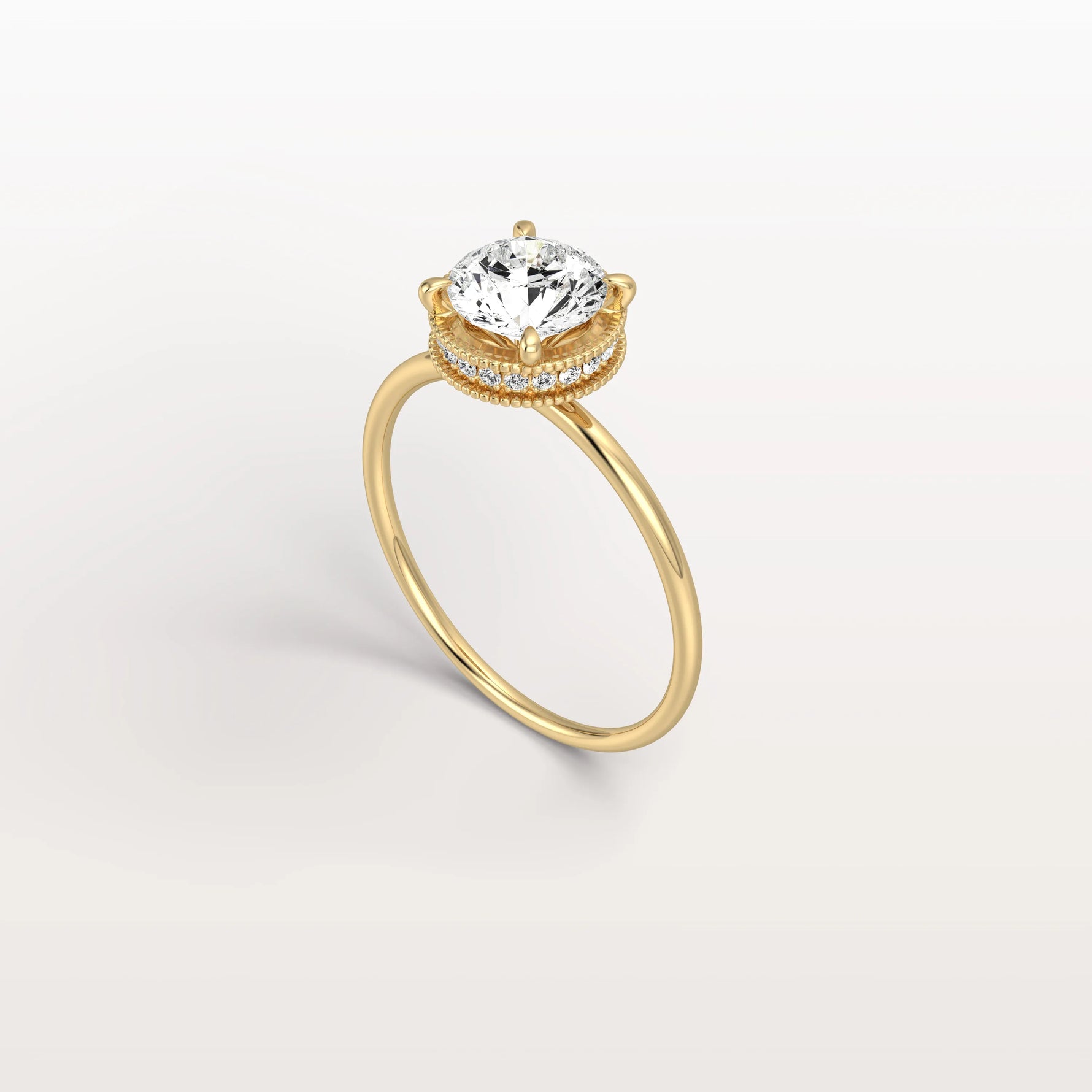 Hidden Halo 1CT Round Lab Diamond Ring With Basket Setting - Rings