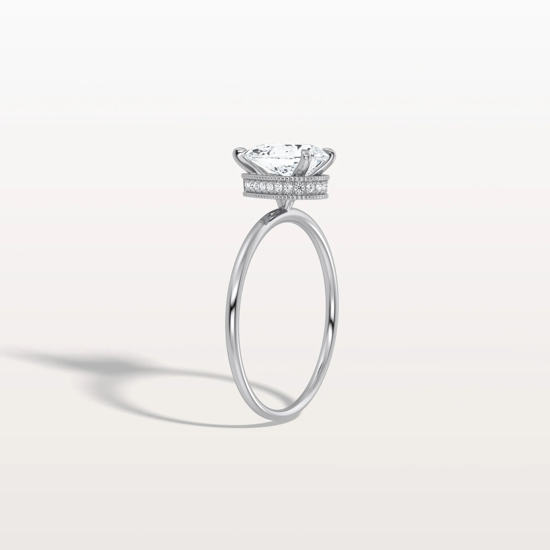Hidden Halo 1CT Pear Lab Diamond Ring with Basket Setting - Rings