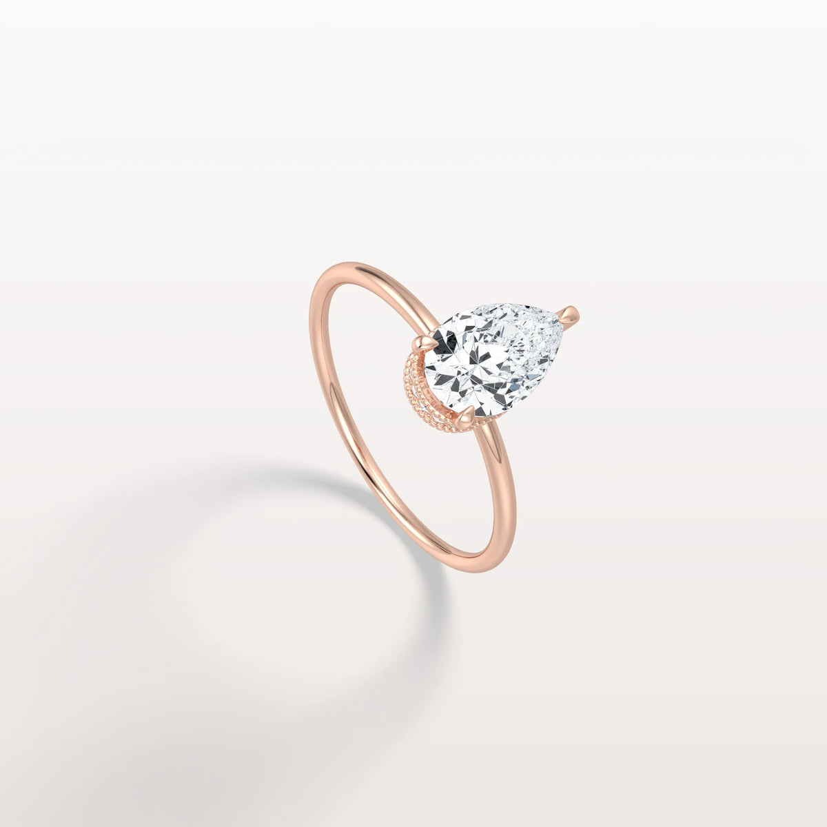 Hidden Halo 1CT Pear Lab Diamond Ring with Basket Setting - Rings
