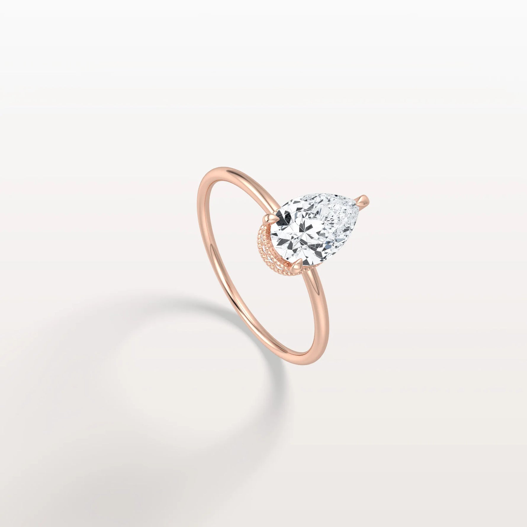 Hidden Halo 1CT Pear Lab Diamond Ring with Basket Setting - Rings