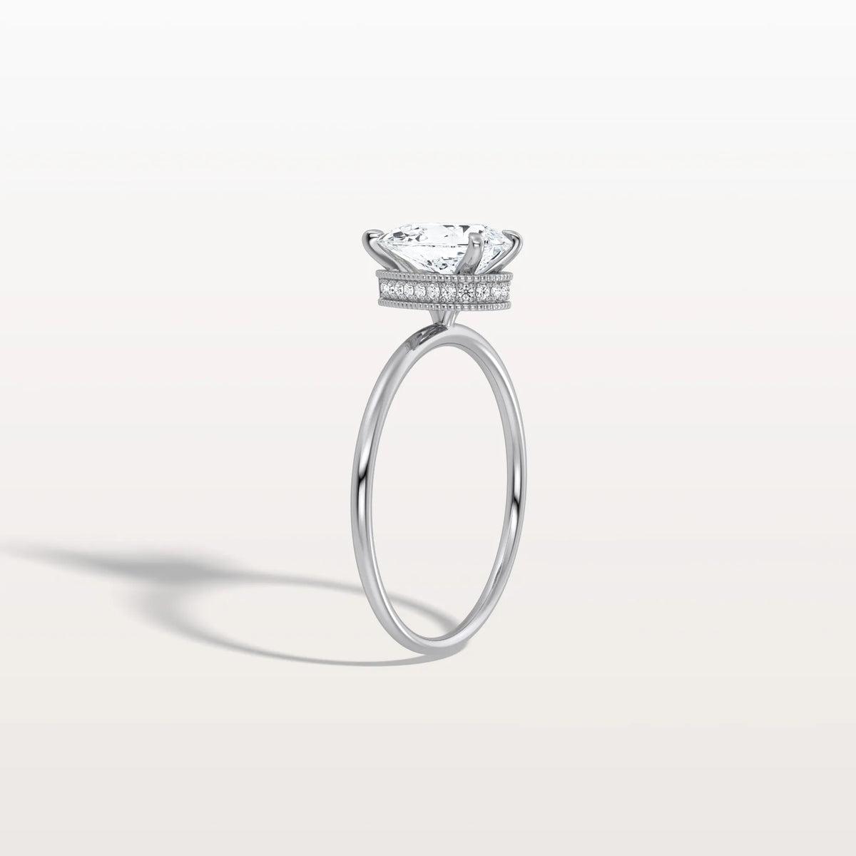 Hidden Halo 1CT Pear Lab Diamond Ring with Basket Setting - Rings