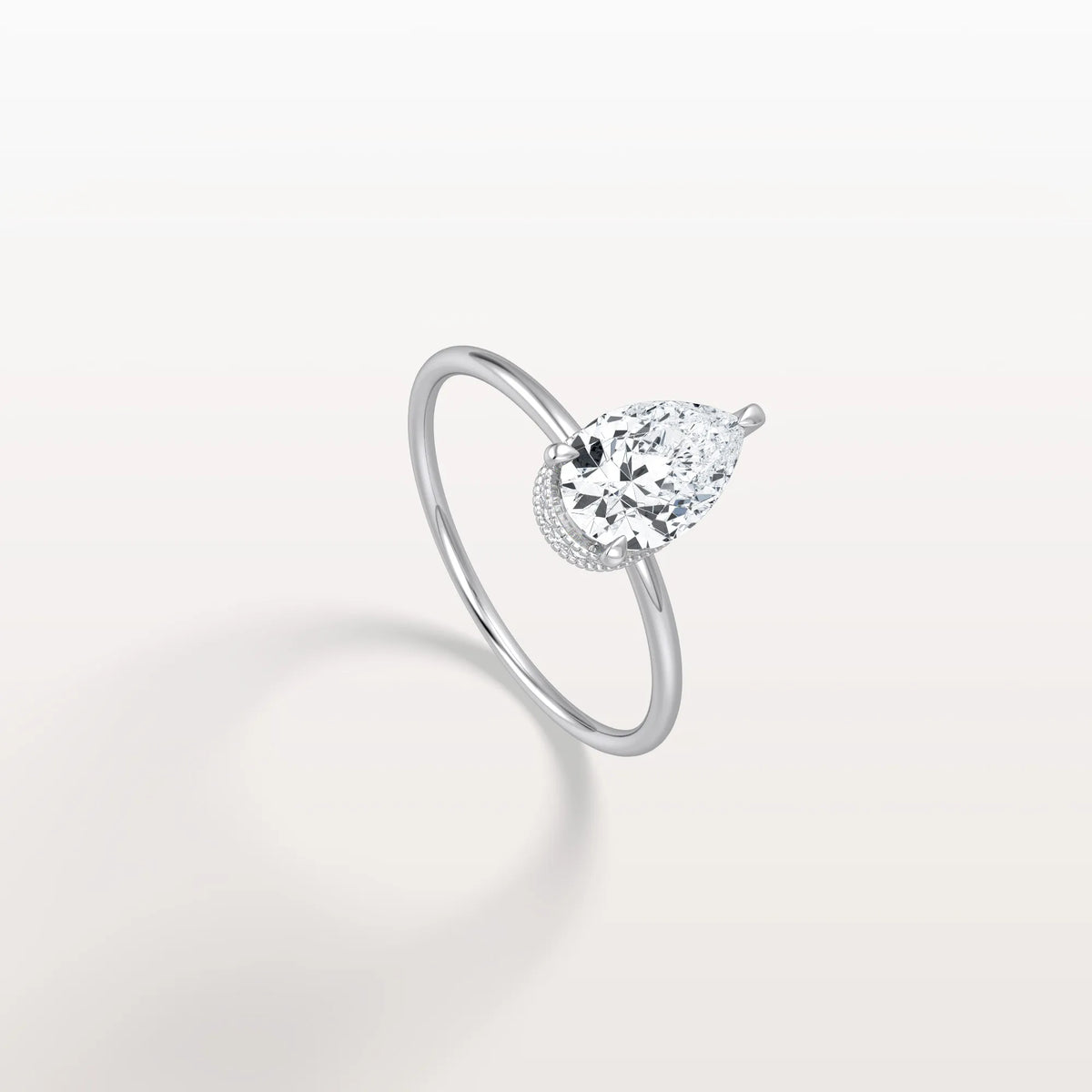 Hidden Halo 1CT Pear Lab Diamond Ring with Basket Setting - Rings