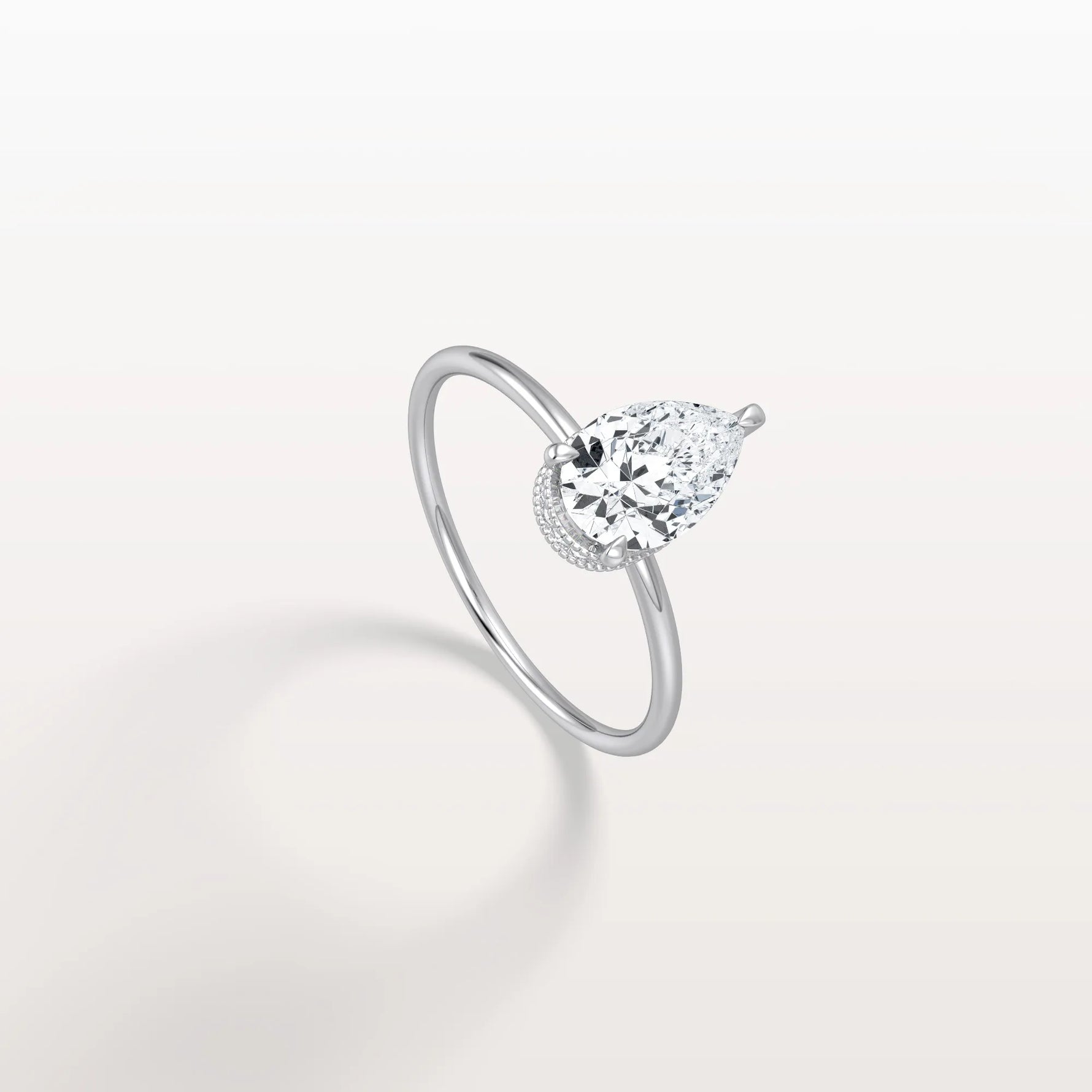 Hidden Halo 1CT Pear Lab Diamond Ring with Basket Setting - Rings