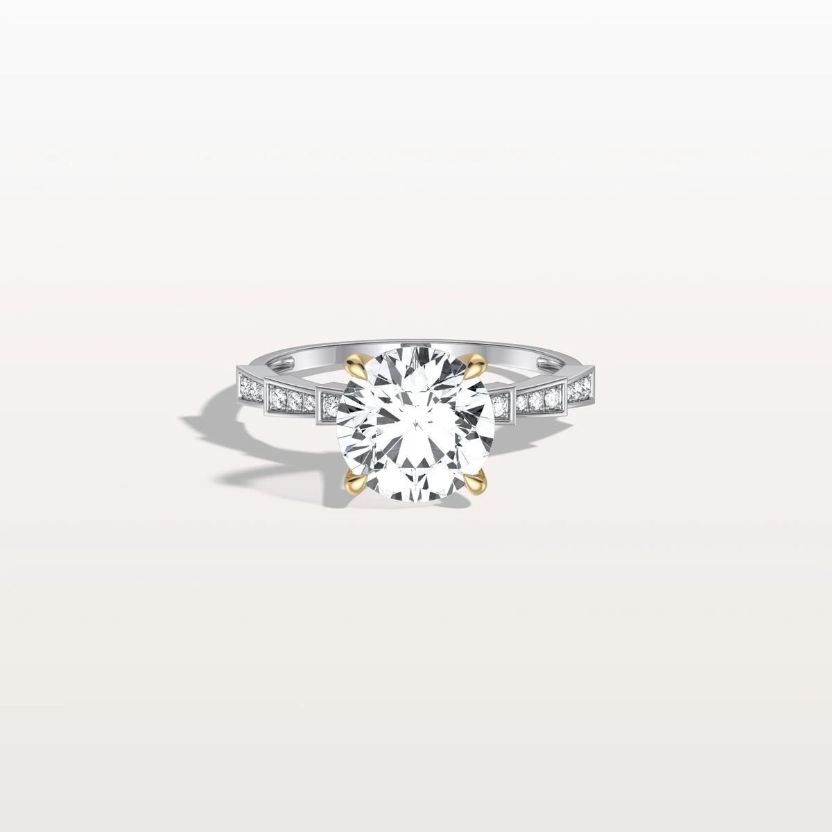 Lab Diamond Two Tone Engagement Ring - 2CT Pave Band - Rings