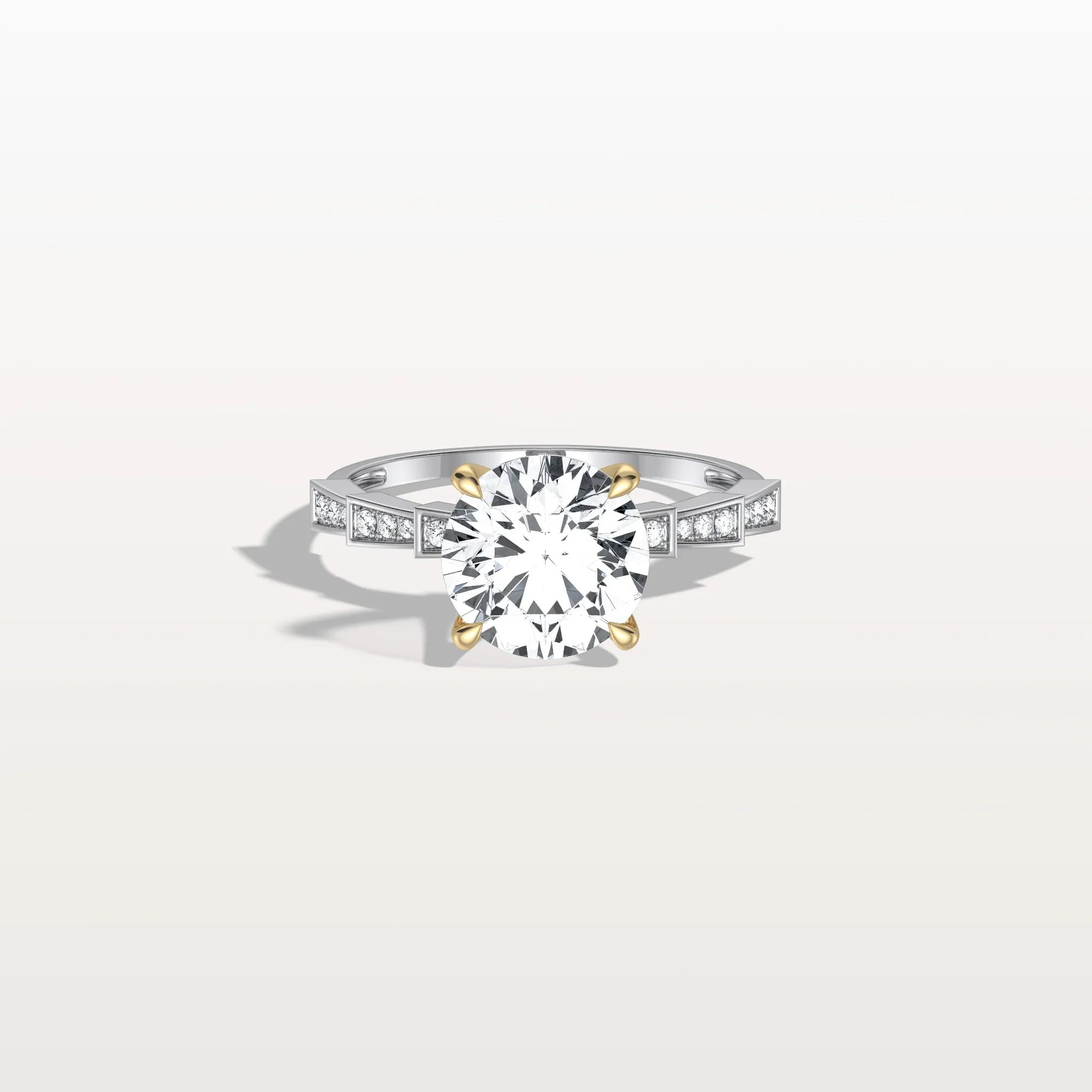 Lab Diamond Two Tone Engagement Ring - 2CT Pave Band - Rings