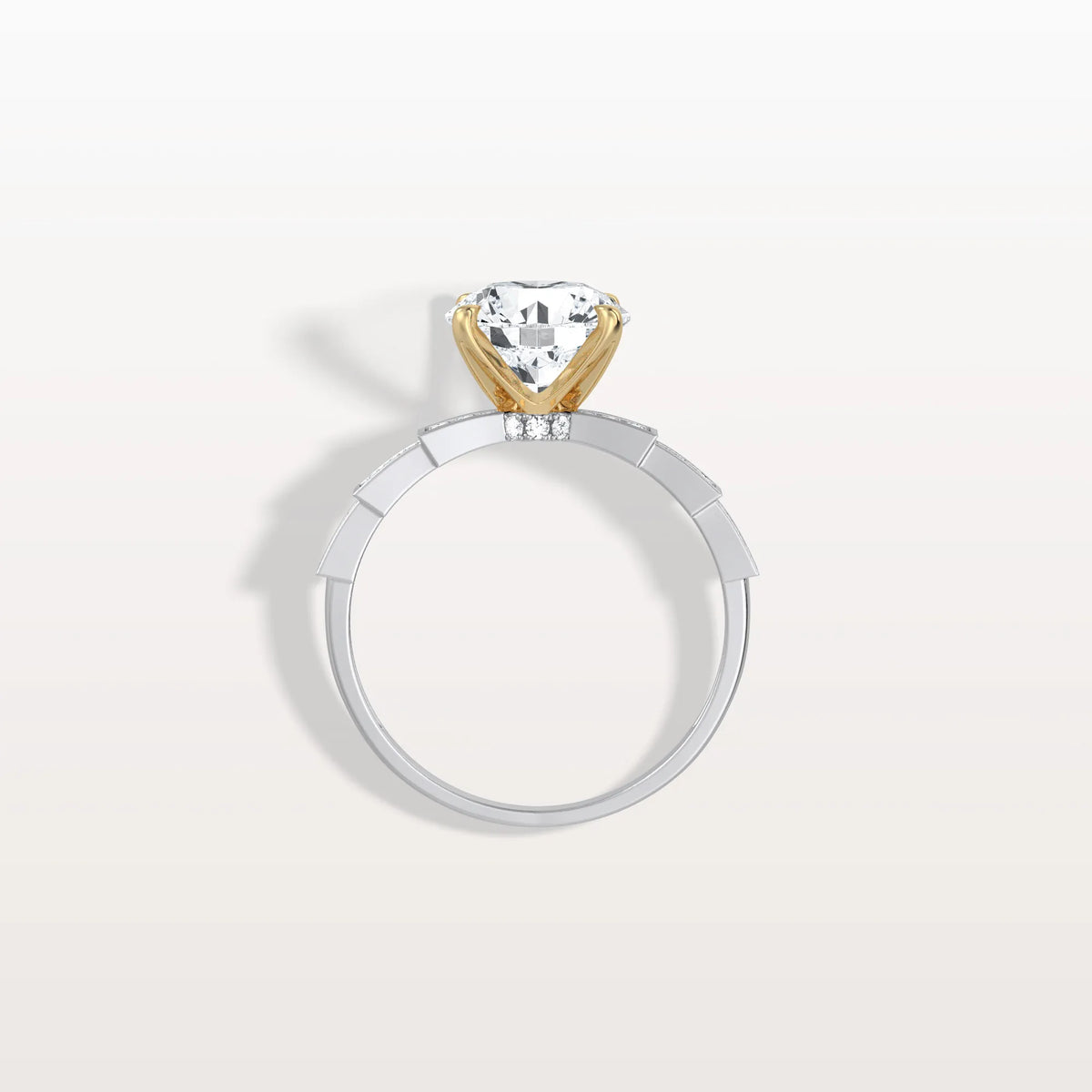 Lab Diamond Two Tone Engagement Ring - 2CT Pave Band - Rings