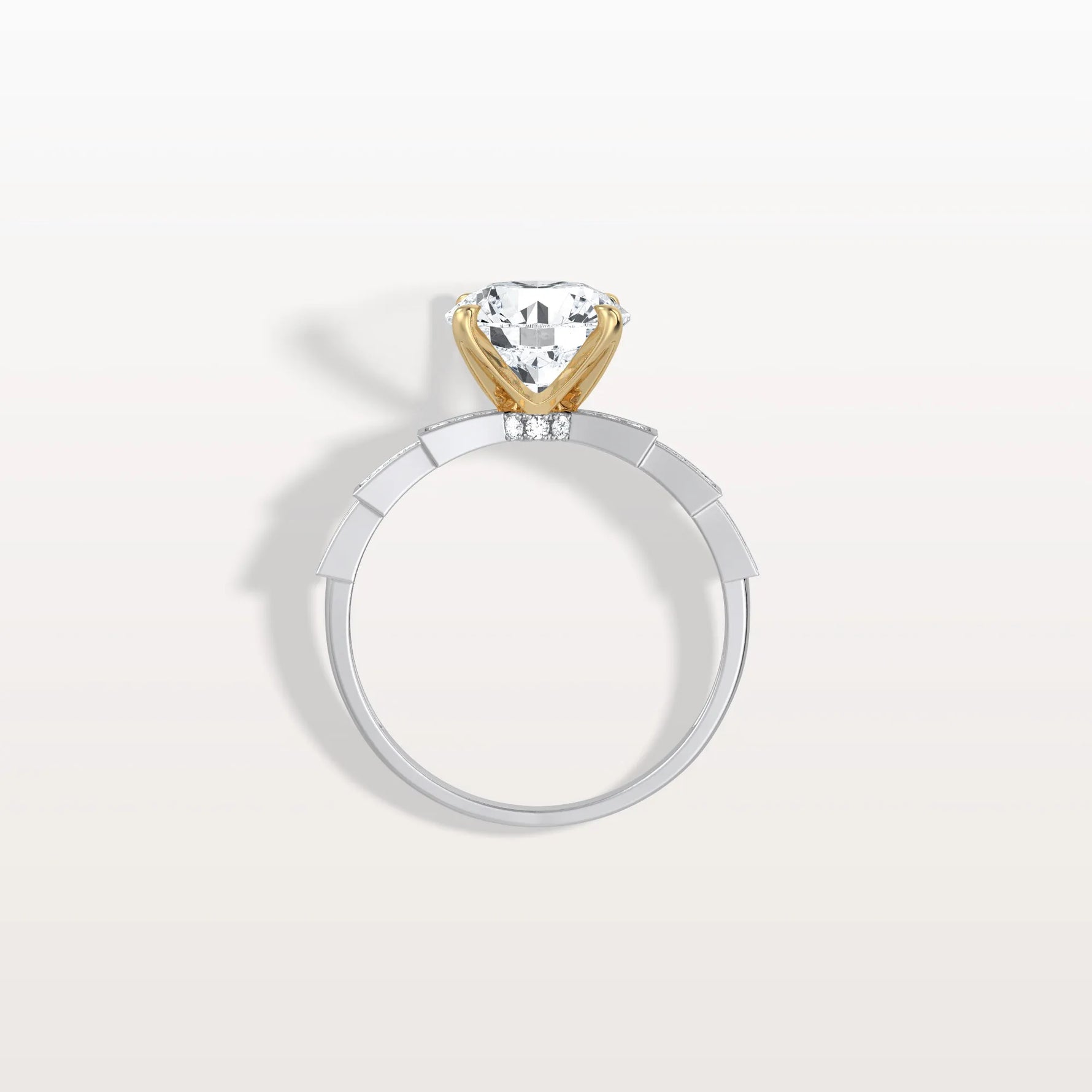 Lab Diamond Two Tone Engagement Ring - 2CT Pave Band - Rings