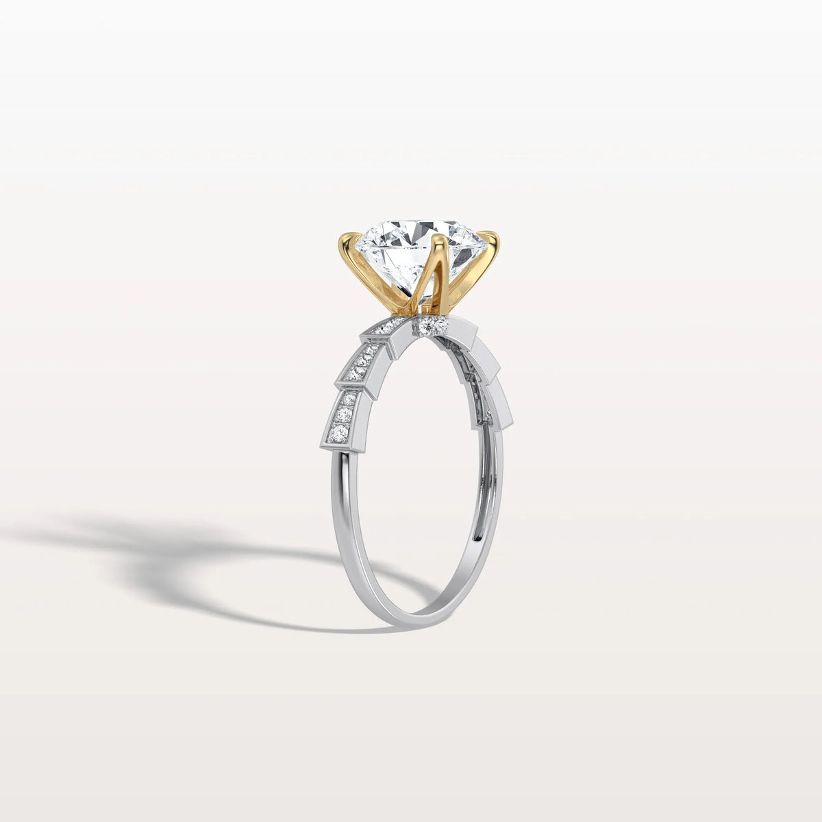 Lab Diamond Two Tone Engagement Ring - 2CT Pave Band - Rings