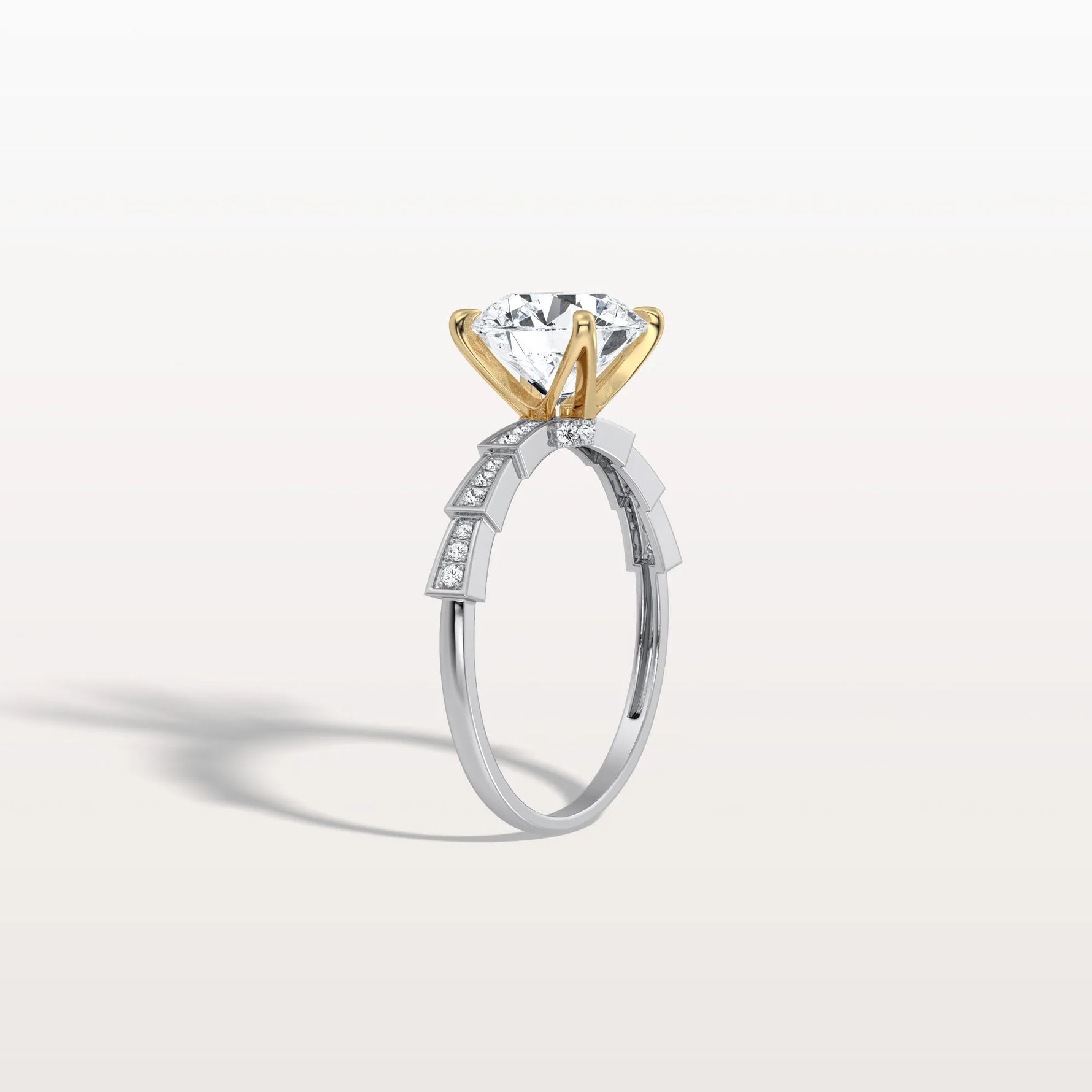 Lab Diamond Two Tone Engagement Ring - 2CT Pave Band - Rings