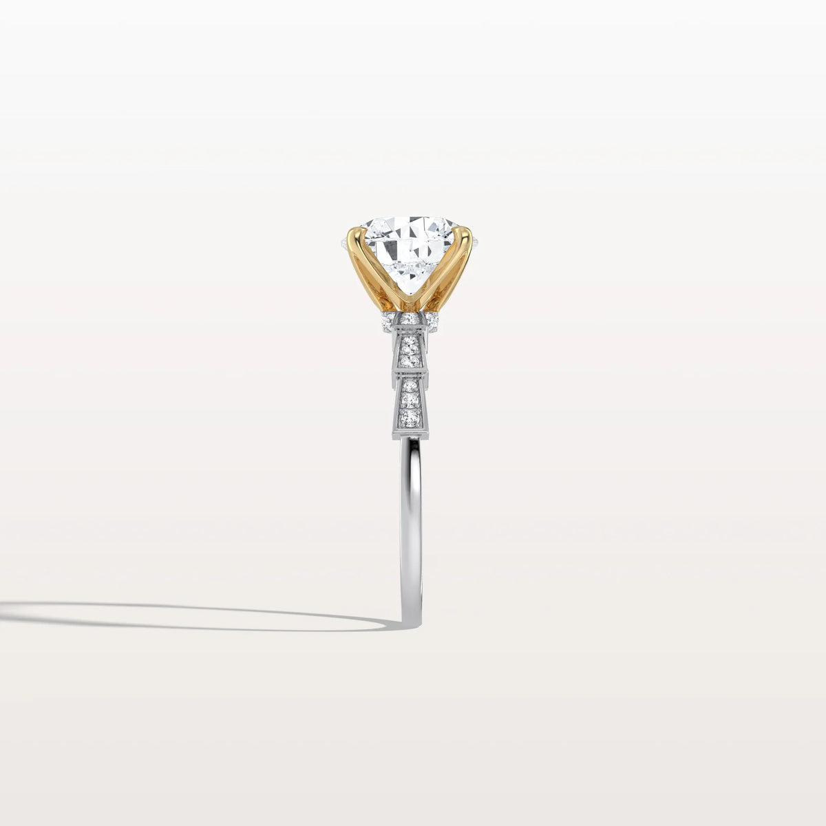 Lab Diamond Two Tone Engagement Ring - 2CT Pave Band - Rings