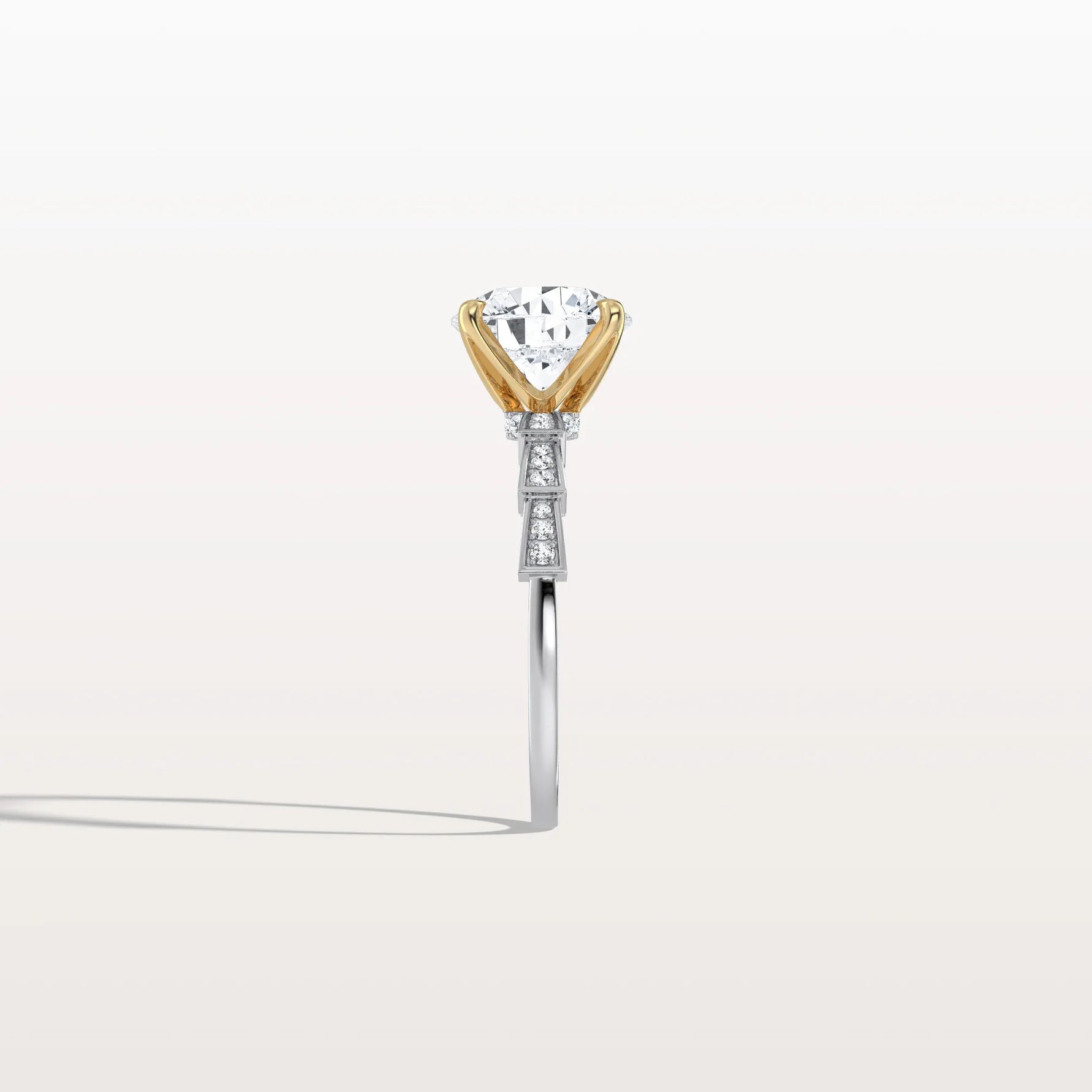 Lab Diamond Two Tone Engagement Ring - 2CT Pave Band - Rings