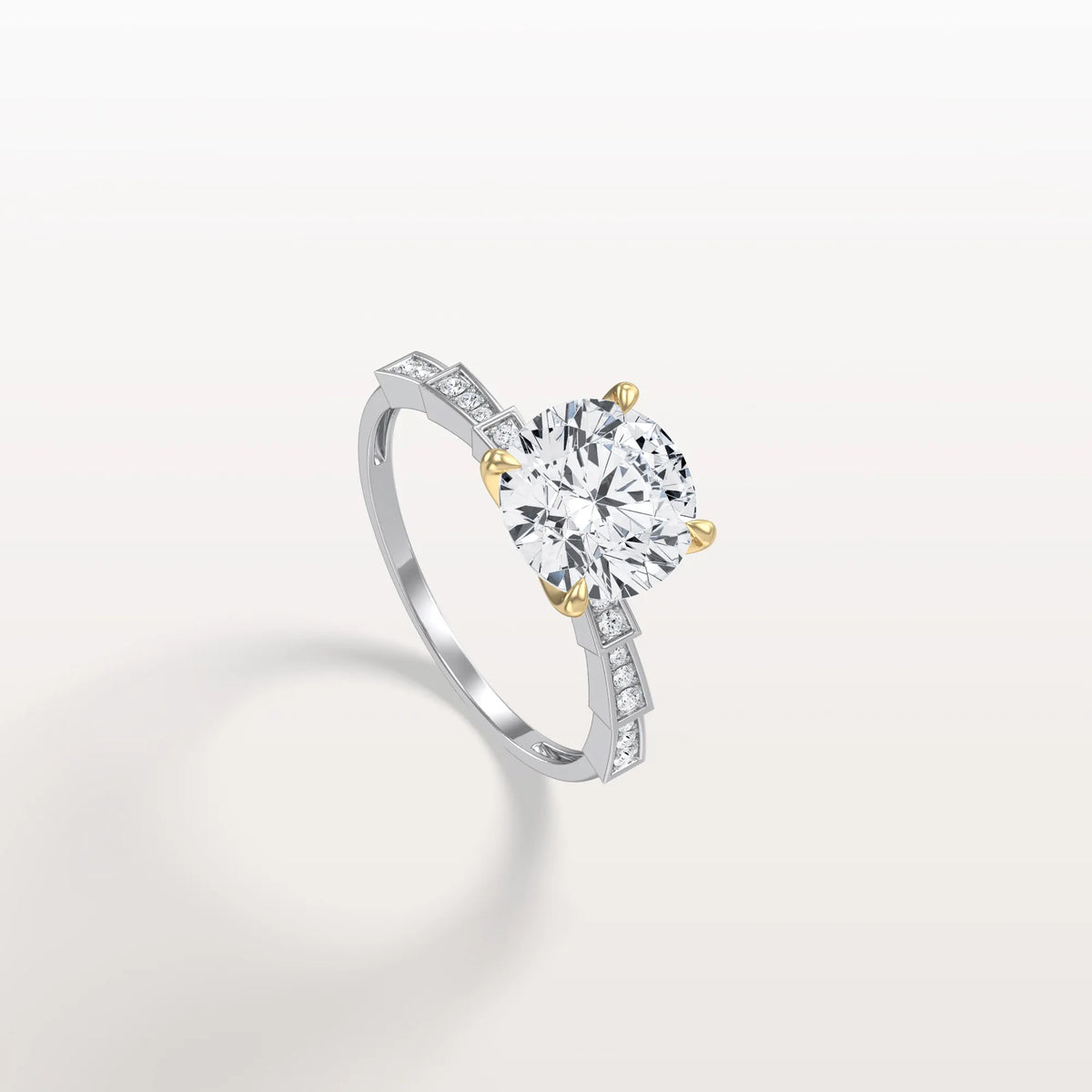 Lab Diamond Two Tone Engagement Ring - 2CT Pave Band - Rings
