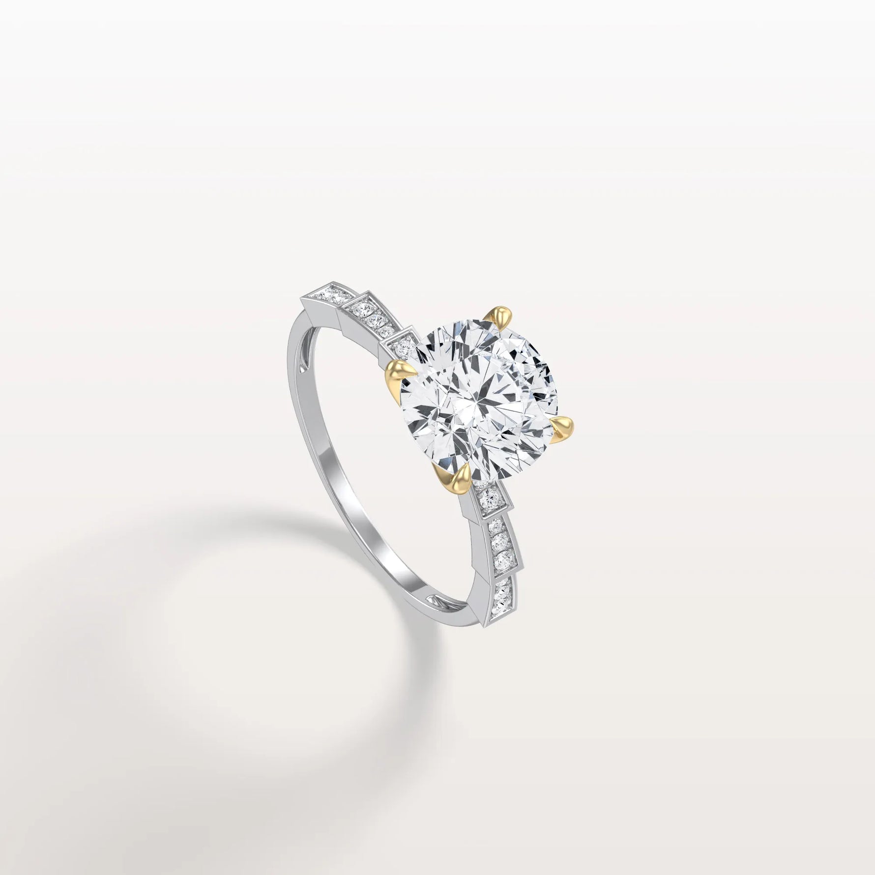 Lab Diamond Two Tone Engagement Ring - 2CT Pave Band - Rings