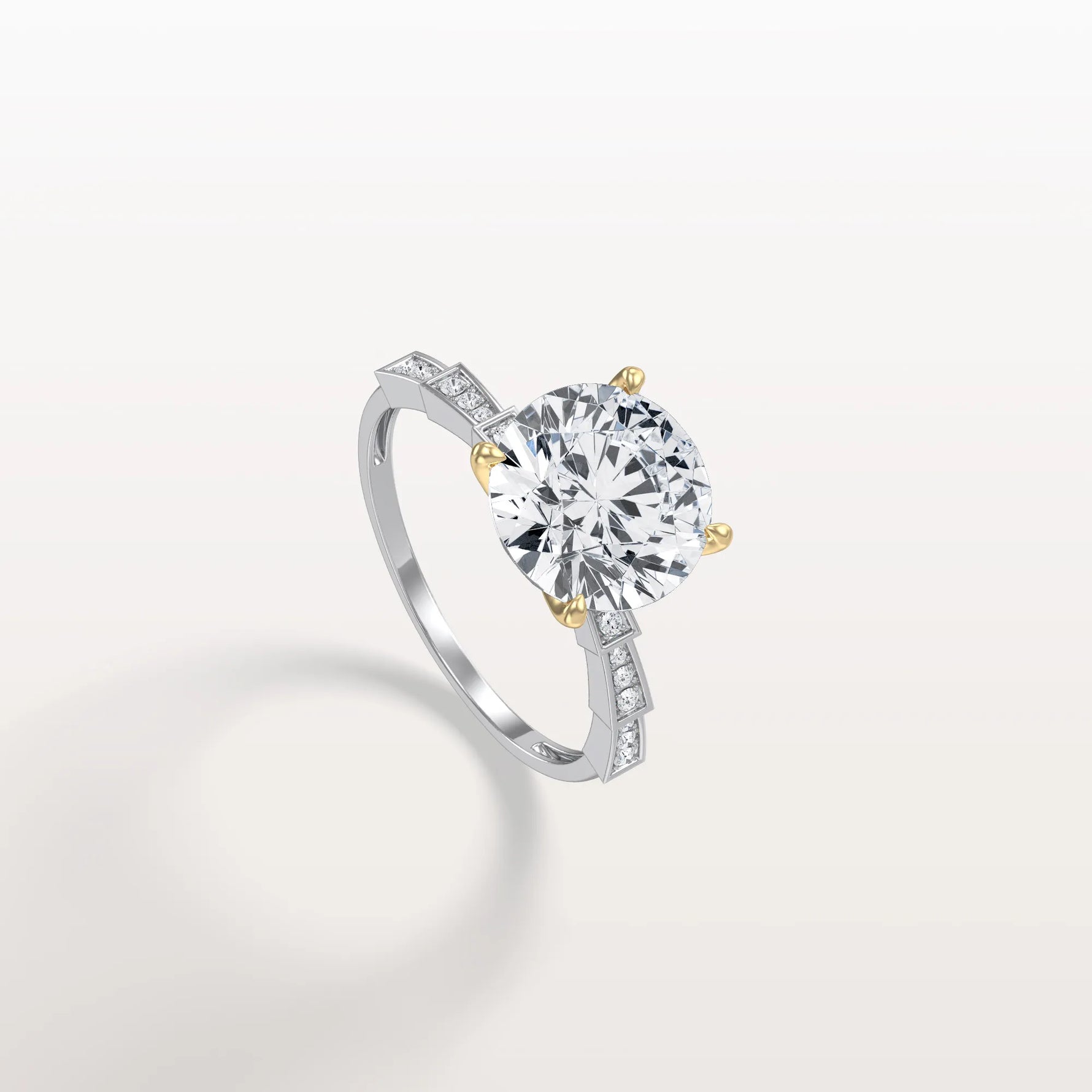 Lab Diamond Two Tone Engagement Ring - 3CT Pave Band - Rings