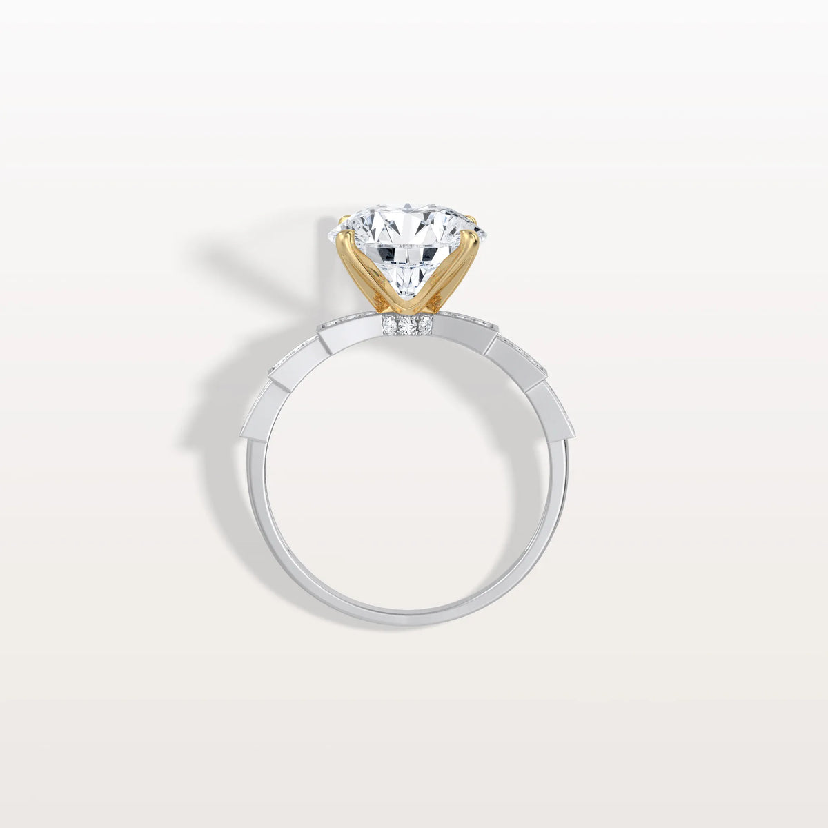 Lab Diamond Two Tone Engagement Ring - 3CT Pave Band - Rings