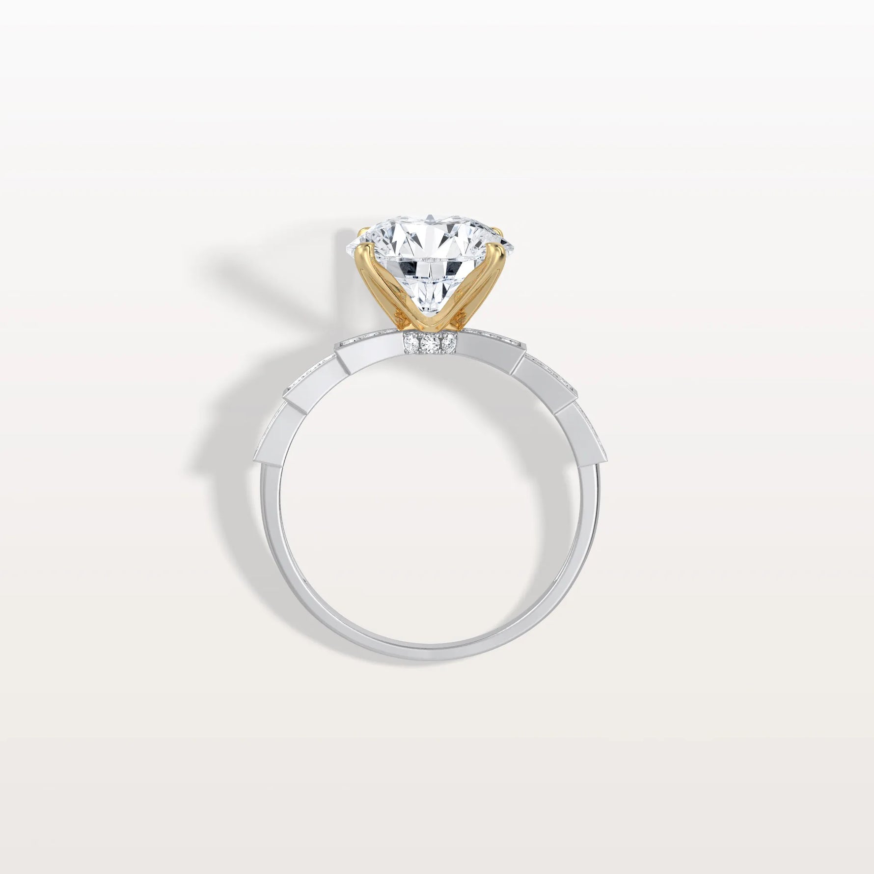 Lab Diamond Two Tone Engagement Ring - 3CT Pave Band - Rings