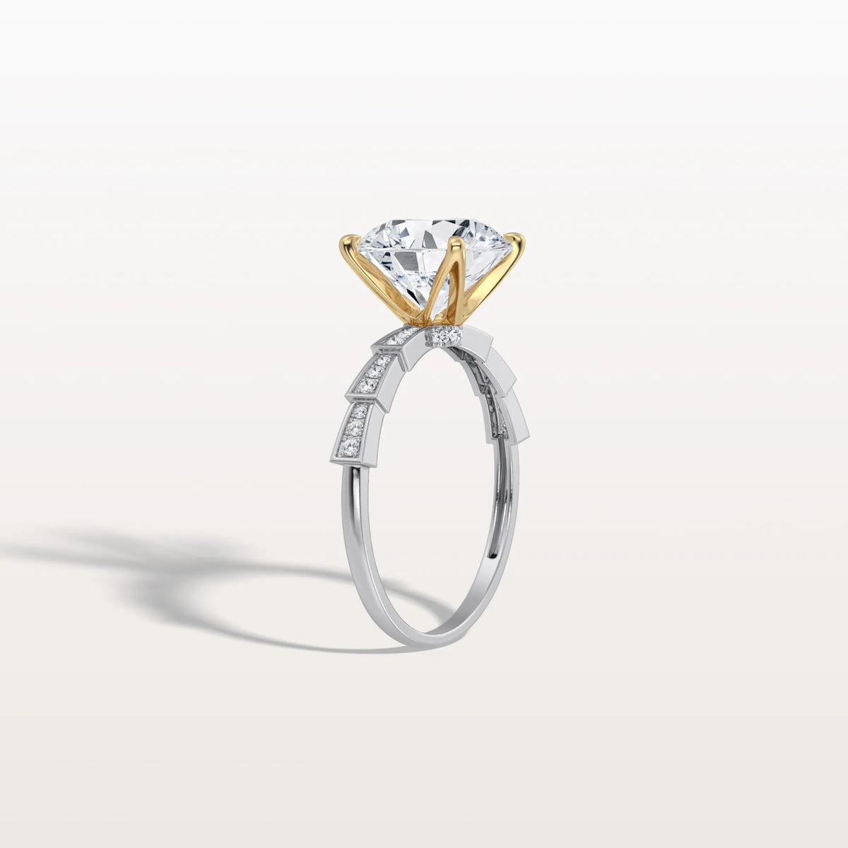 Lab Diamond Two Tone Engagement Ring - 3CT Pave Band - Rings