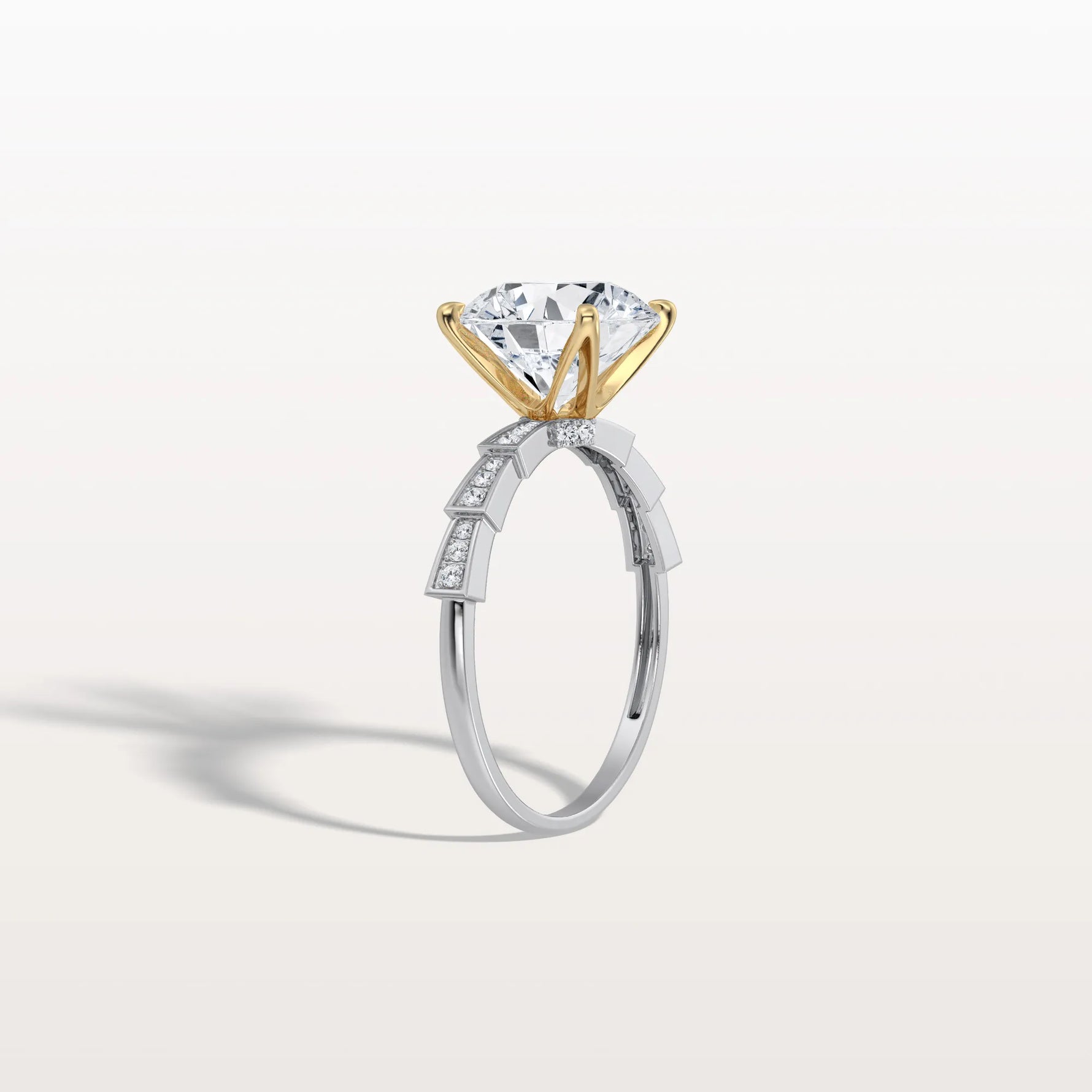 Lab Diamond Two Tone Engagement Ring - 3CT Pave Band - Rings