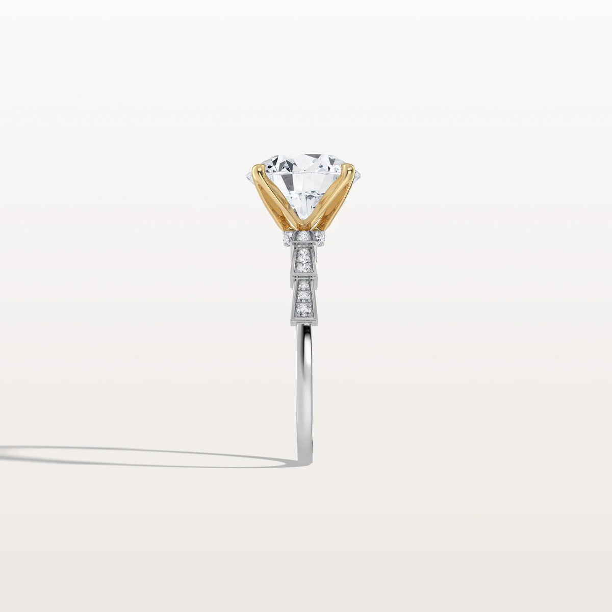 Lab Diamond Two Tone Engagement Ring - 3CT Pave Band - Rings