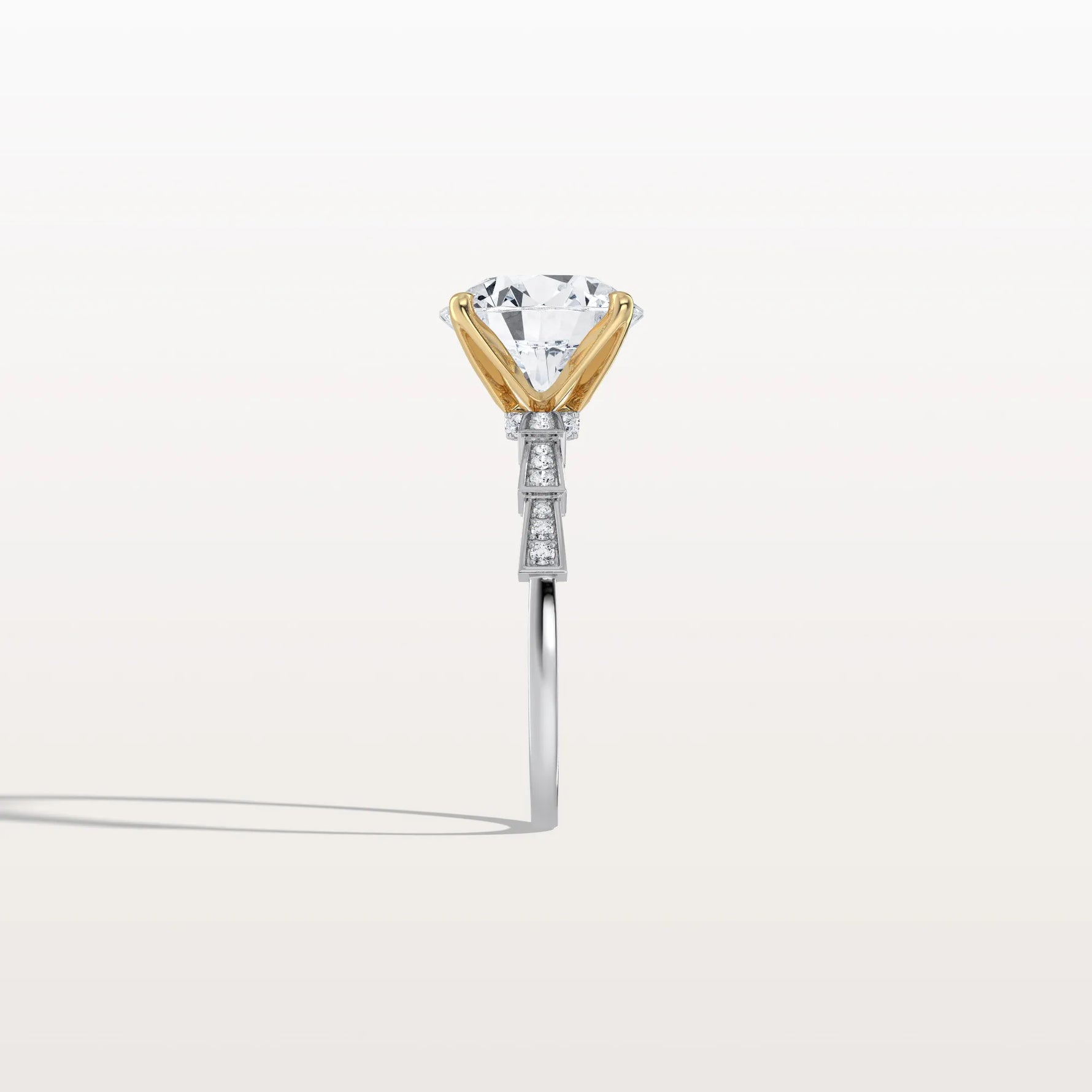 Lab Diamond Two Tone Engagement Ring - 3CT Pave Band - Rings