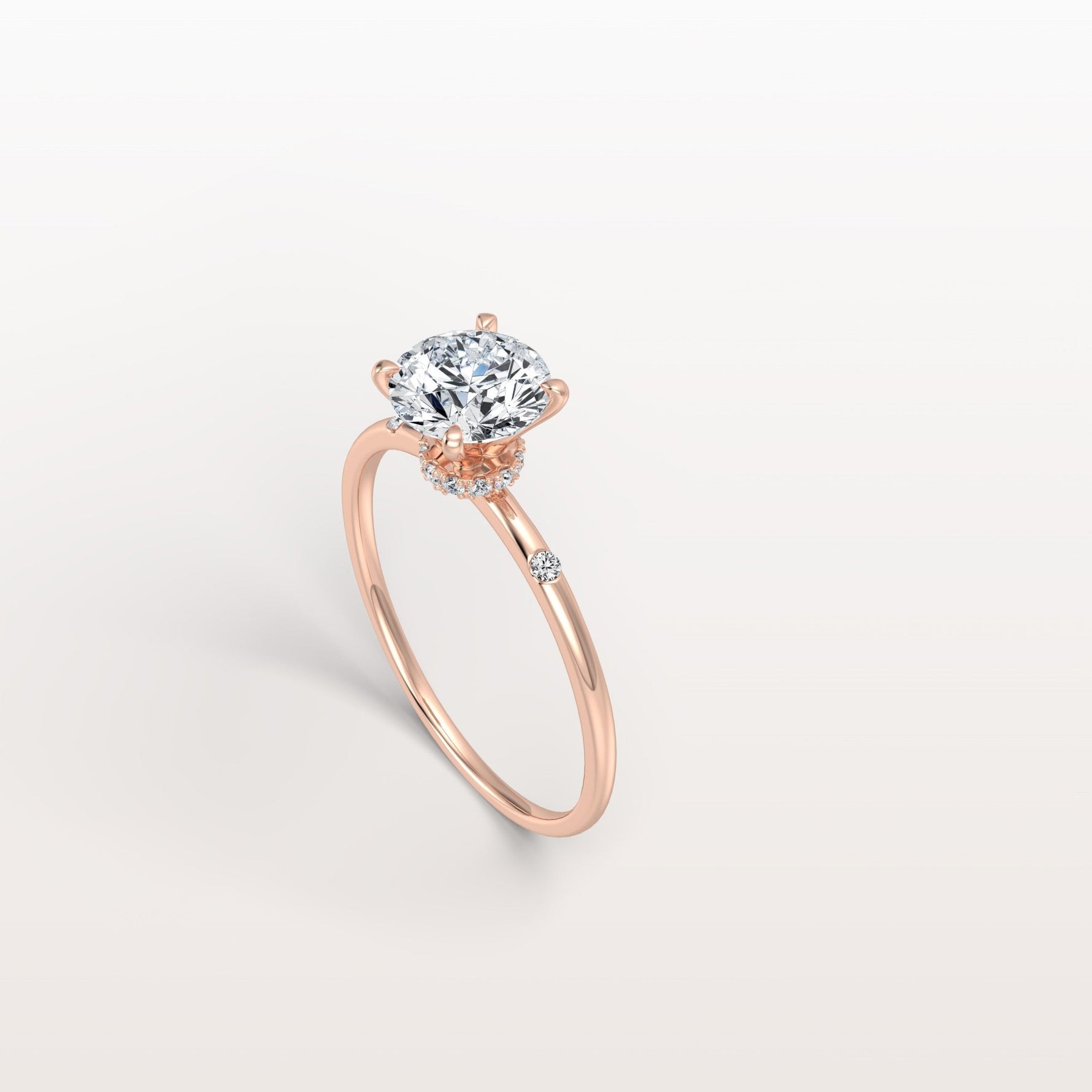 1CT Hidden Halo Lab Diamond Engagement Ring with Side Accents - Rings