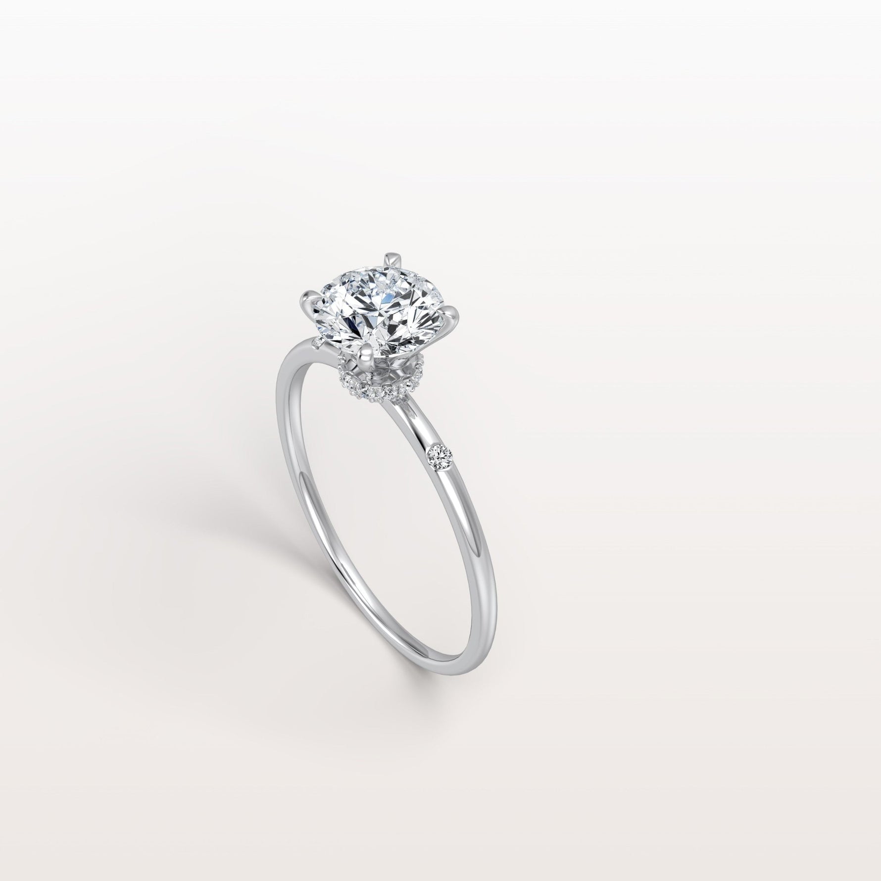 1CT Hidden Halo Lab Diamond Engagement Ring with Side Accents - Rings