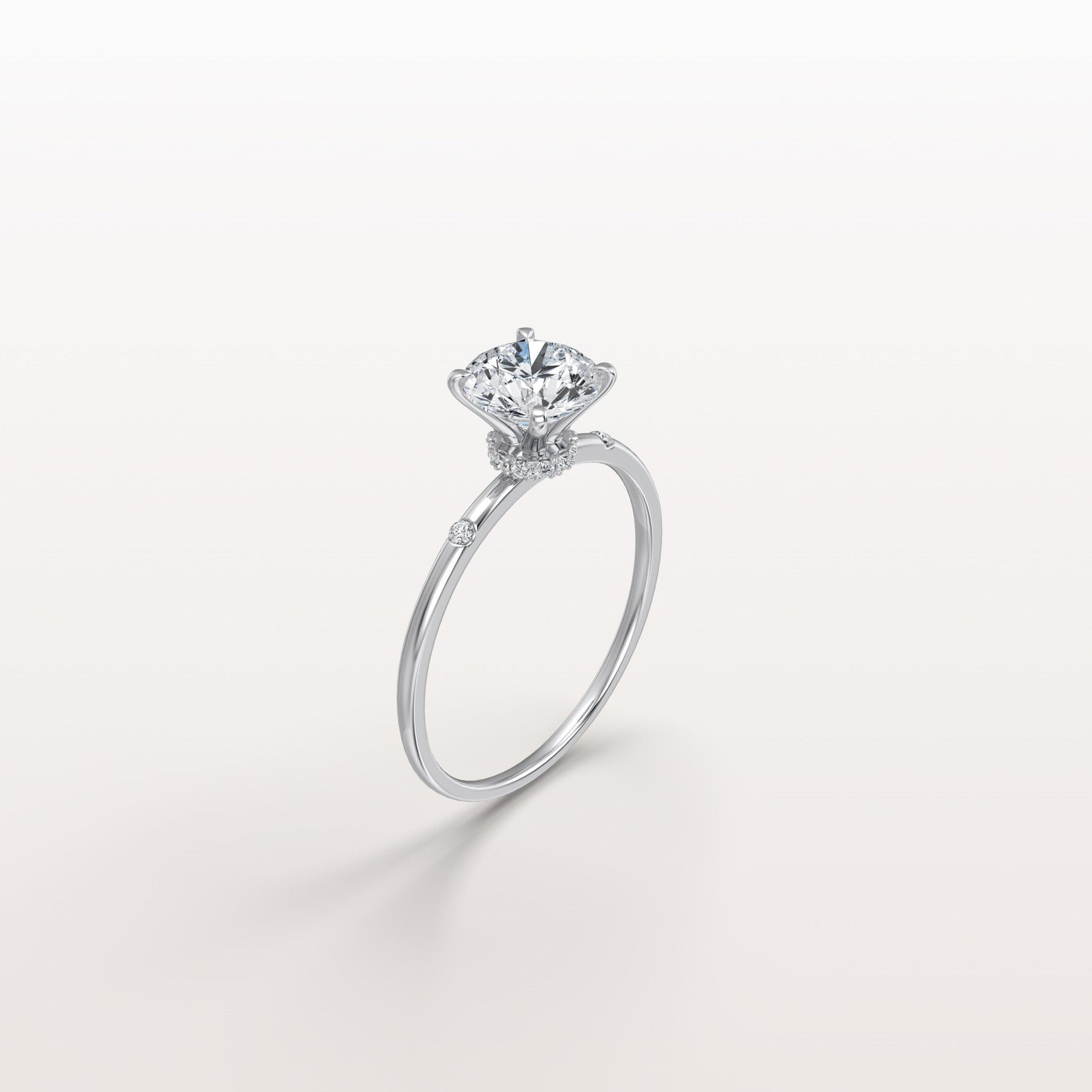 1CT Hidden Halo Lab Diamond Engagement Ring with Side Accents - Rings