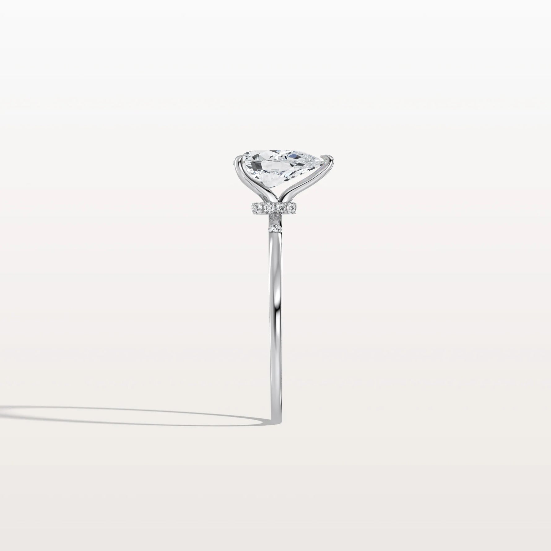 1 CT Lab Grown Pear Engagement Ring with Hidden Halo - Rings