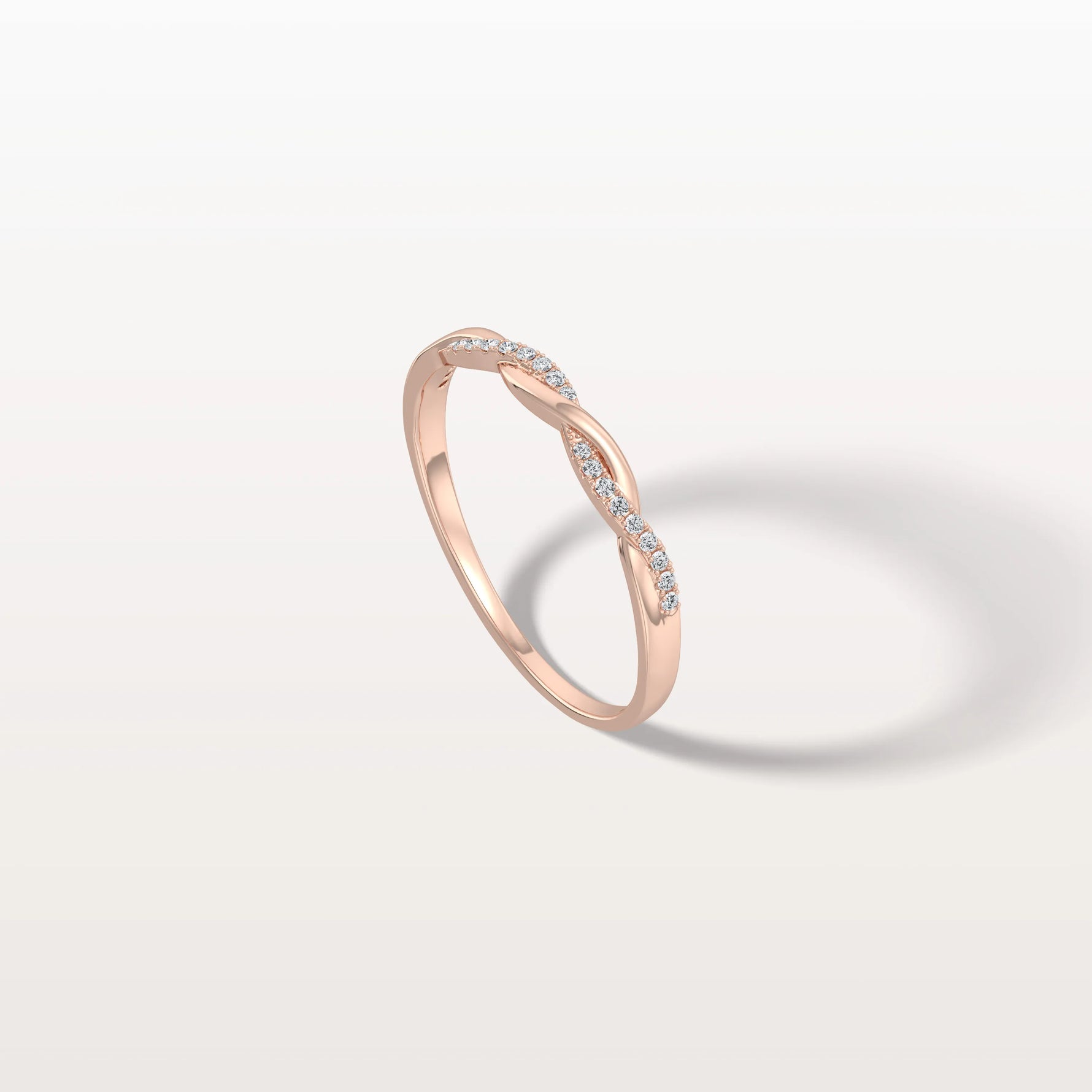 Stackable Pave Twisted Ring - 14K Gold/Platinum Wedding Band - Rings