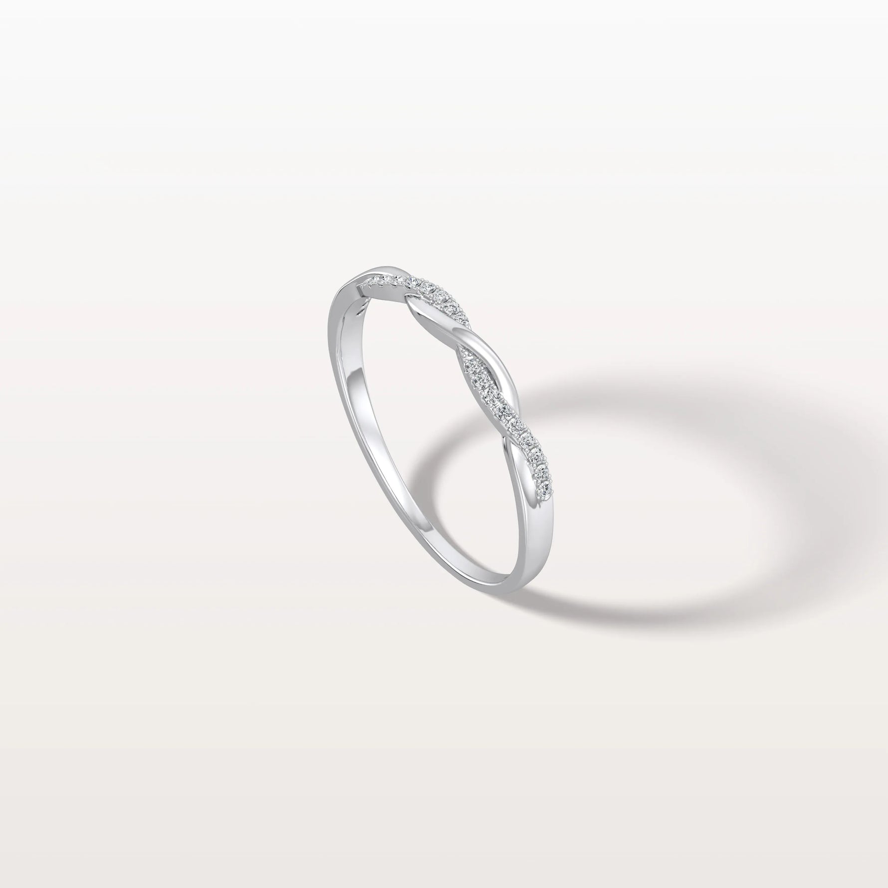 Stackable Pave Twisted Ring - 14K Gold/Platinum Wedding Band - Rings