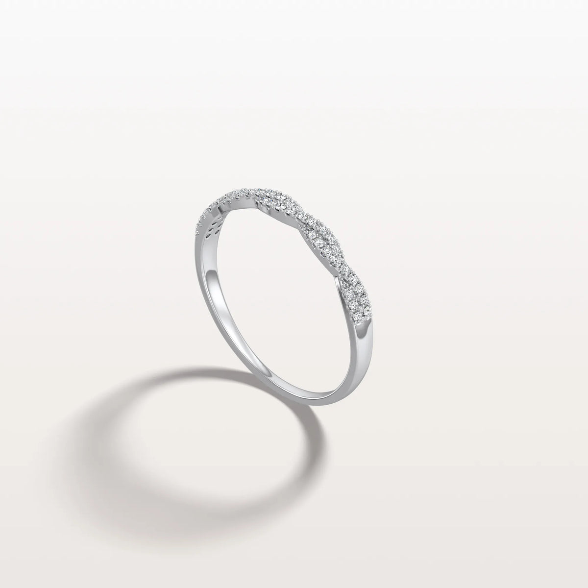 Twisted Pave Wedding Band - Stackable 14K Gold/Platinum Ring - Rings