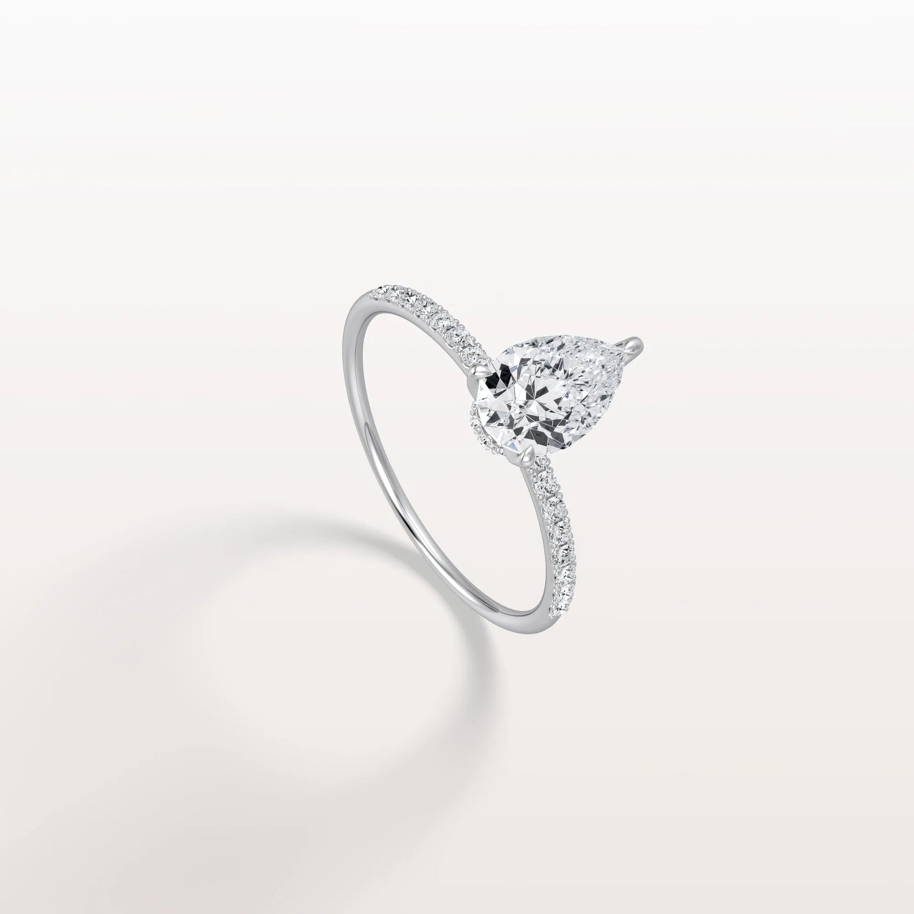 1CT Pear Lab Diamond Engagement Ring–Pave Band in 14K Gold - Rings