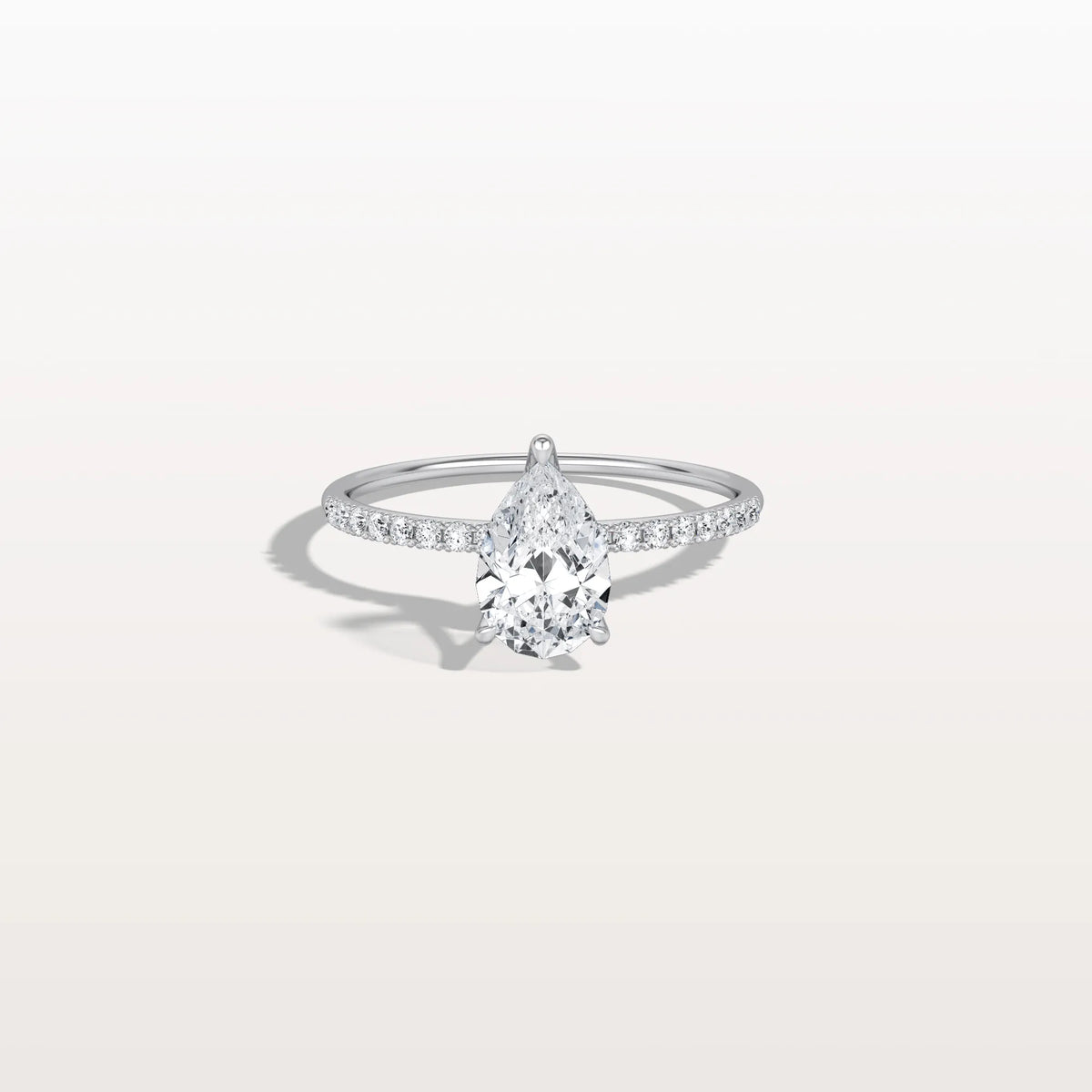 1CT Pear Lab Diamond Engagement Ring–Pave Band in 14K Gold - Rings