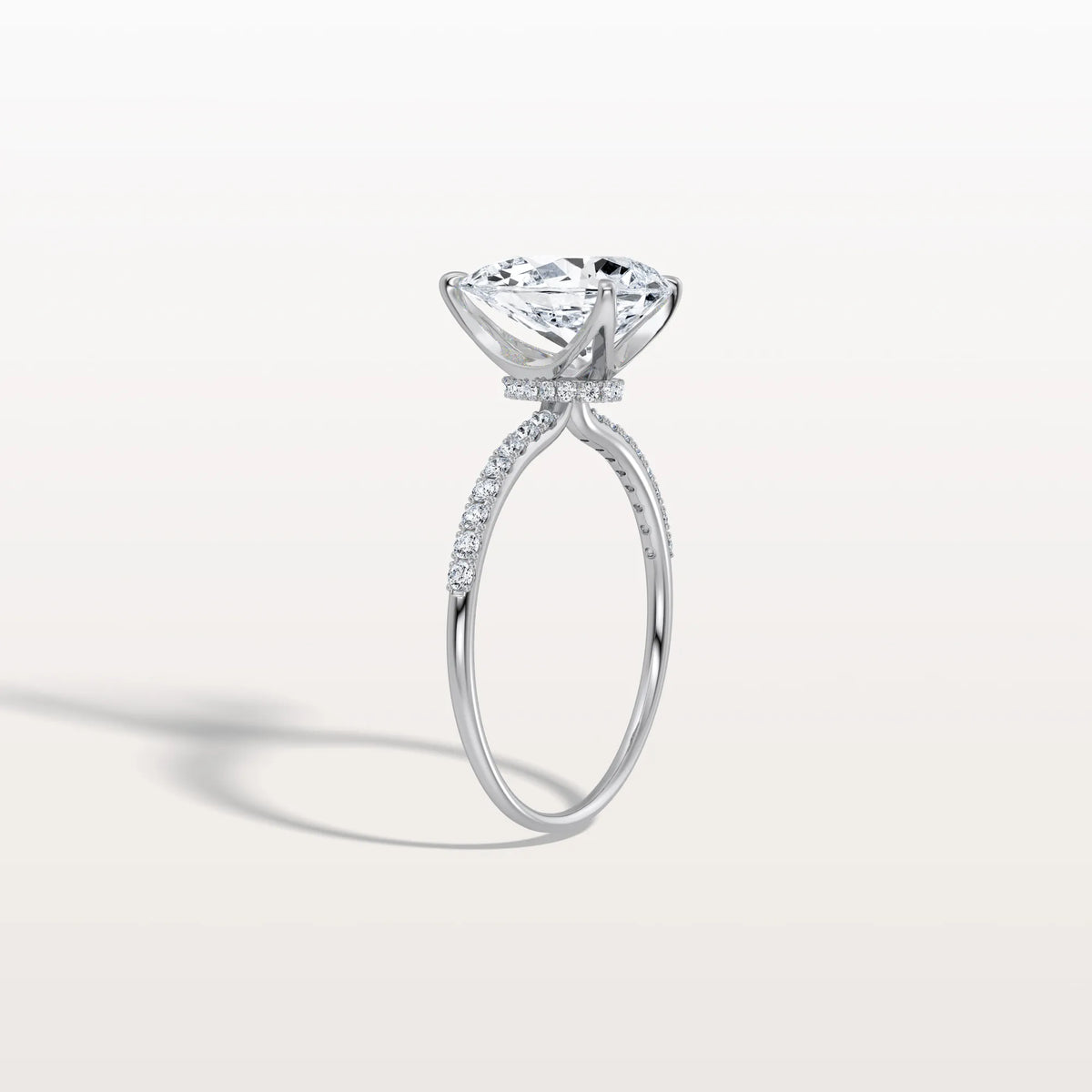 2CT Pear Lab Diamond Engagement Ring–Pave Band in 14K Gold - Rings