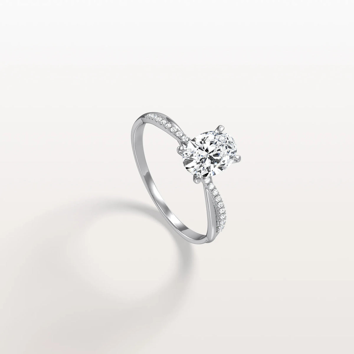 1CT Oval Cut Lab Diamond Twisted Engagement Ring In Solid Gold/Platinum - Rings